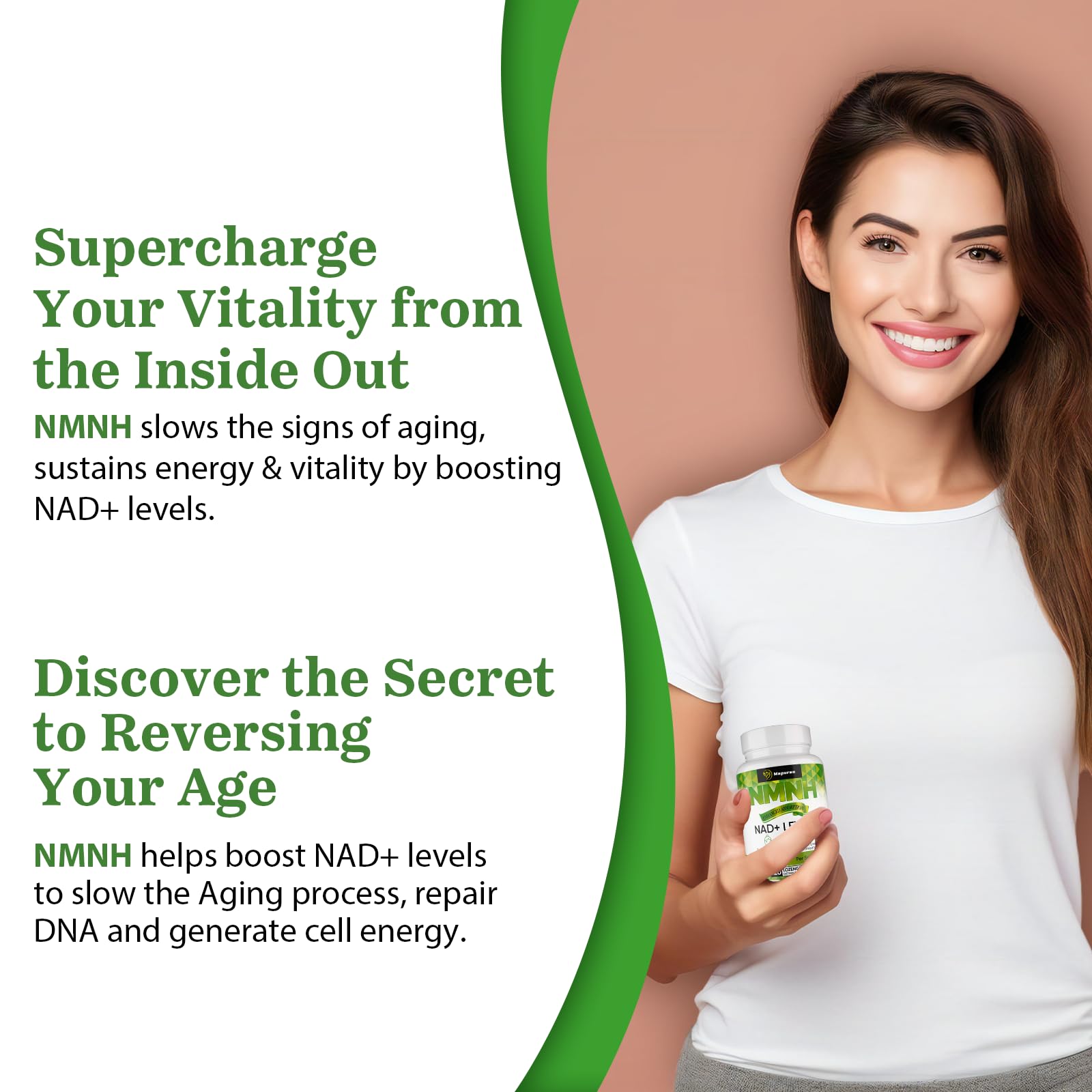 Mapurwn NMNH (Dihydronicotinamide Mononucleotide), NMN Supplement, 500mg per Serving NAD Supplement to Boost NAD+ Levels As We Age for Women & Men, Anti-Aging, Energy, Focus, 120 Count Mapurwn Au supplements