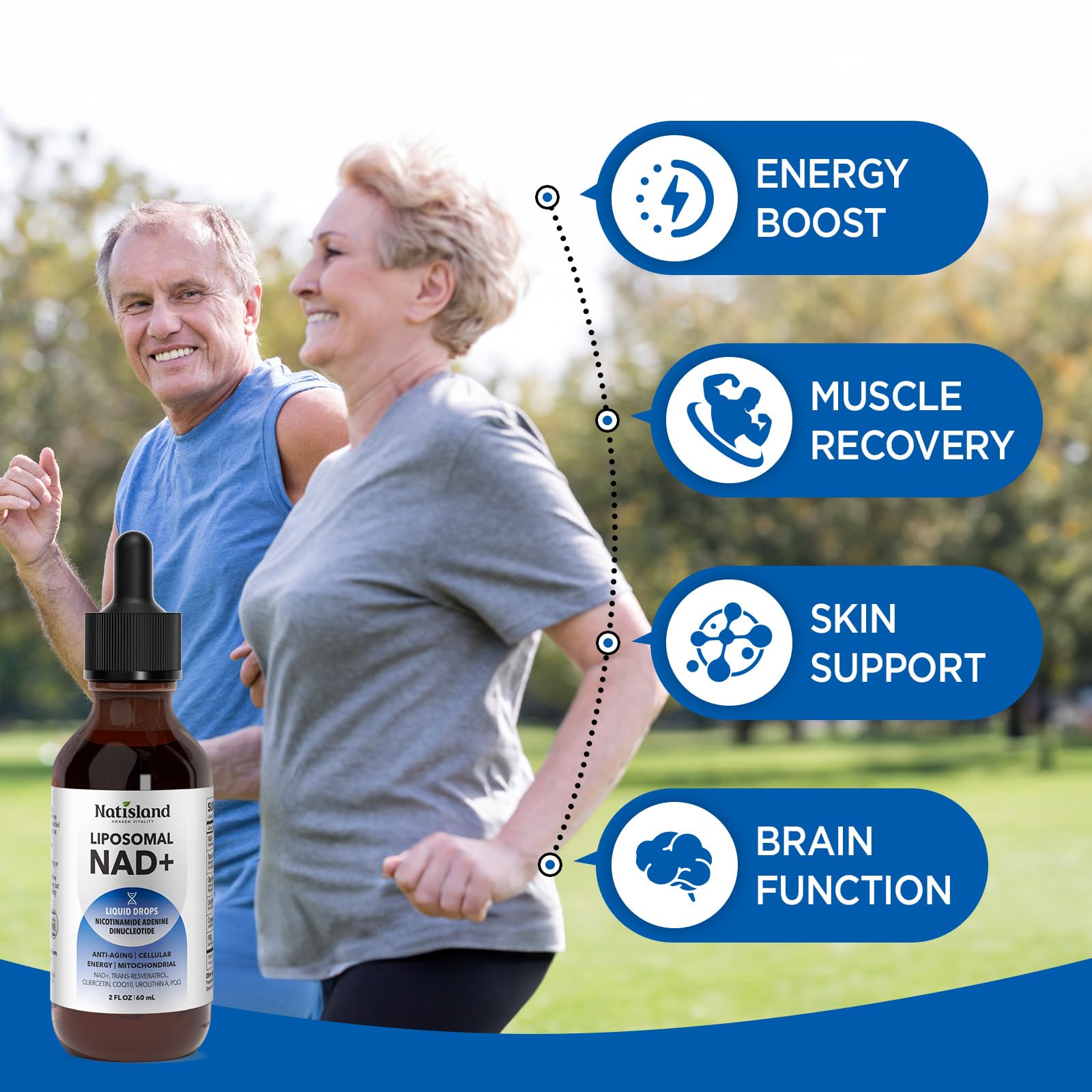 NATISLAND Liposomal NAD Supplement, 1000mg NAD+ Liquid Drops for Women & Men, with Resveratrol, Urolithin A, Quercetin, CoQ10 & PQQ, for Cellular & Metabolism Health, Energy & Anti-Aging, 2 Fl Oz NATISLAND Au supplements