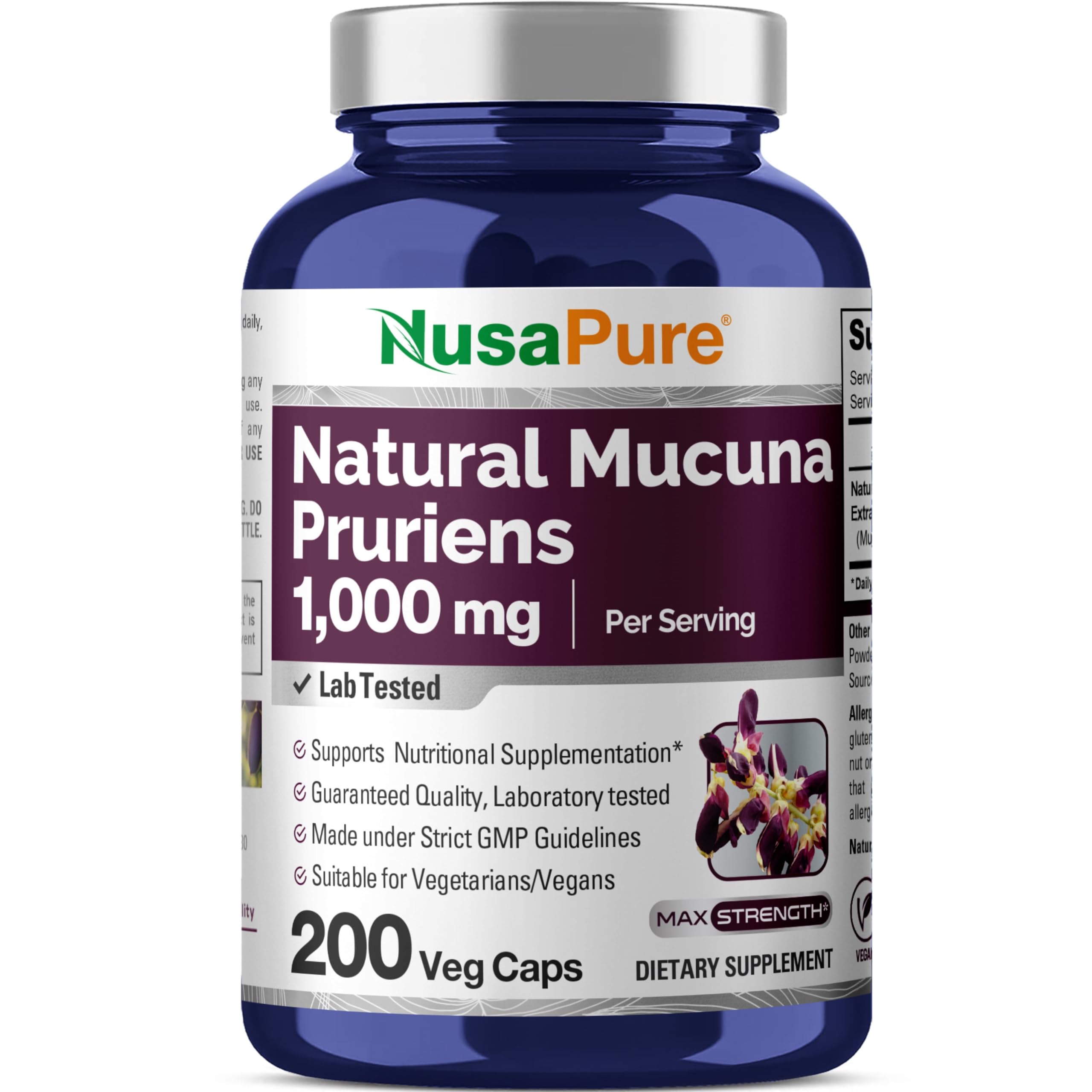NusaPure Mucuna Pruriens 1000mg 200 Veggie Caps (Non-GMO, 100% Vegetarian, Vegan) NusaPure Au supplements