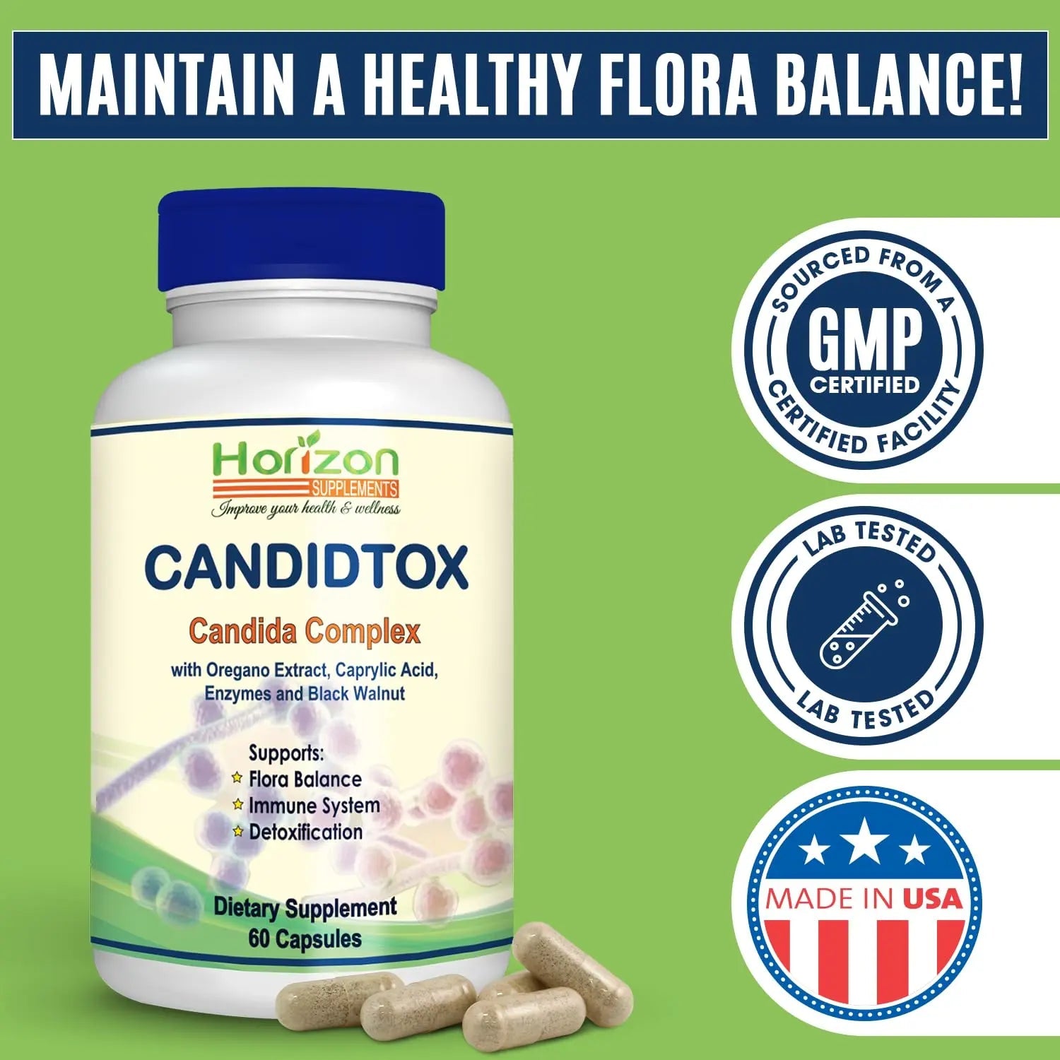 Candida Cleanse Support and Detox with Natural Herbs, probiotics and Oregano Oil Horizon Supplements Au supplements