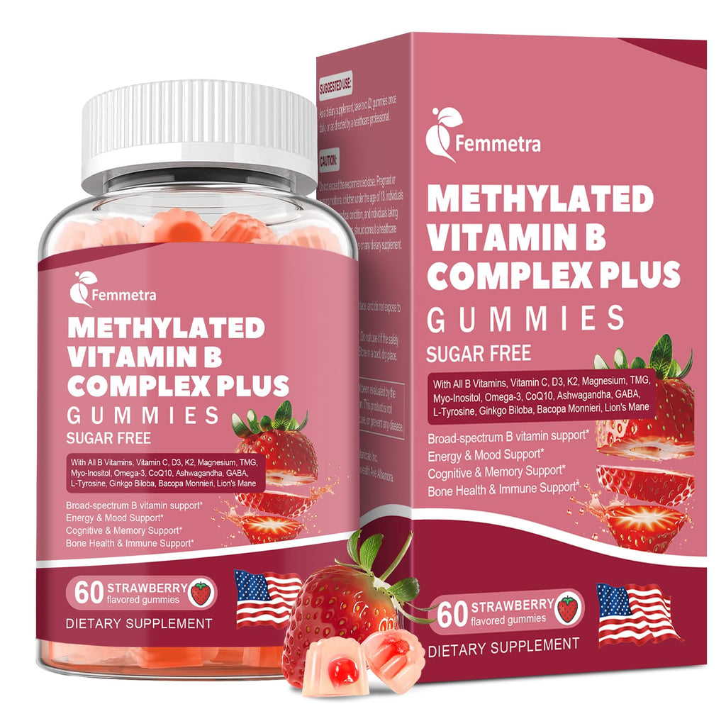 Ultra Methylated Vitamin B Complex Sugar Free Gummies - All B Vitamins + Vitamin C D3 K2 Ashwagandha Magnesium Omega 3 CoQ10 for Women Men - Methyl Vitamin B12