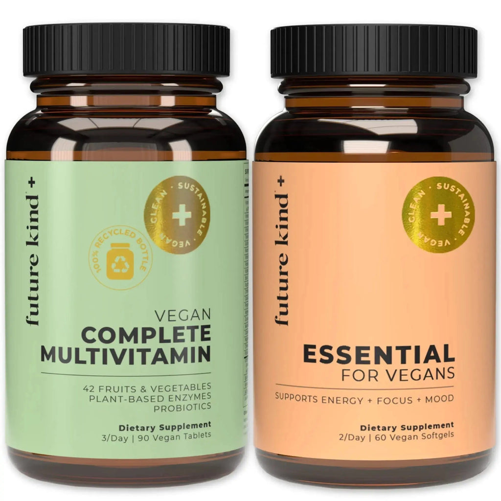 Future Kind Multivitamin Bundle - Vegan Complete Multivitamin and Vegan Essential Multivitamin - Vegan Vitamin B12, Omega 3, and Vitamin D3 - Complete Multivitamin, 42 Vitamins in 1 for Men and Women Future Kind Au supplements
