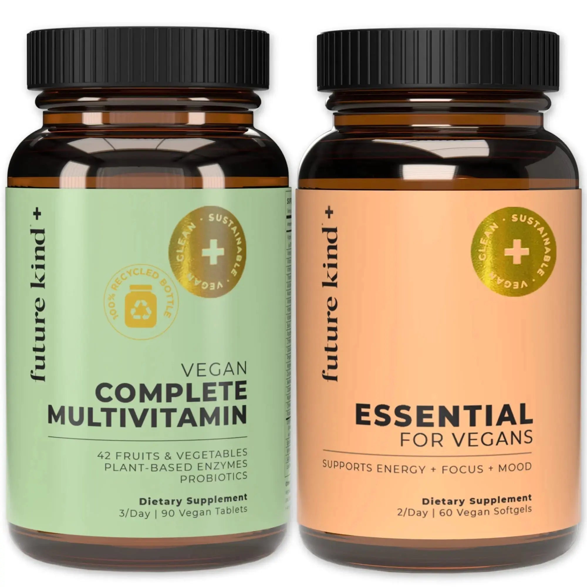 Future Kind Multivitamin Bundle - Vegan Complete Multivitamin and Vegan Essential Multivitamin - Vegan Vitamin B12, Omega 3, and Vitamin D3 - Complete Multivitamin, 42 Vitamins in 1 for Men and Women Future Kind Au supplements