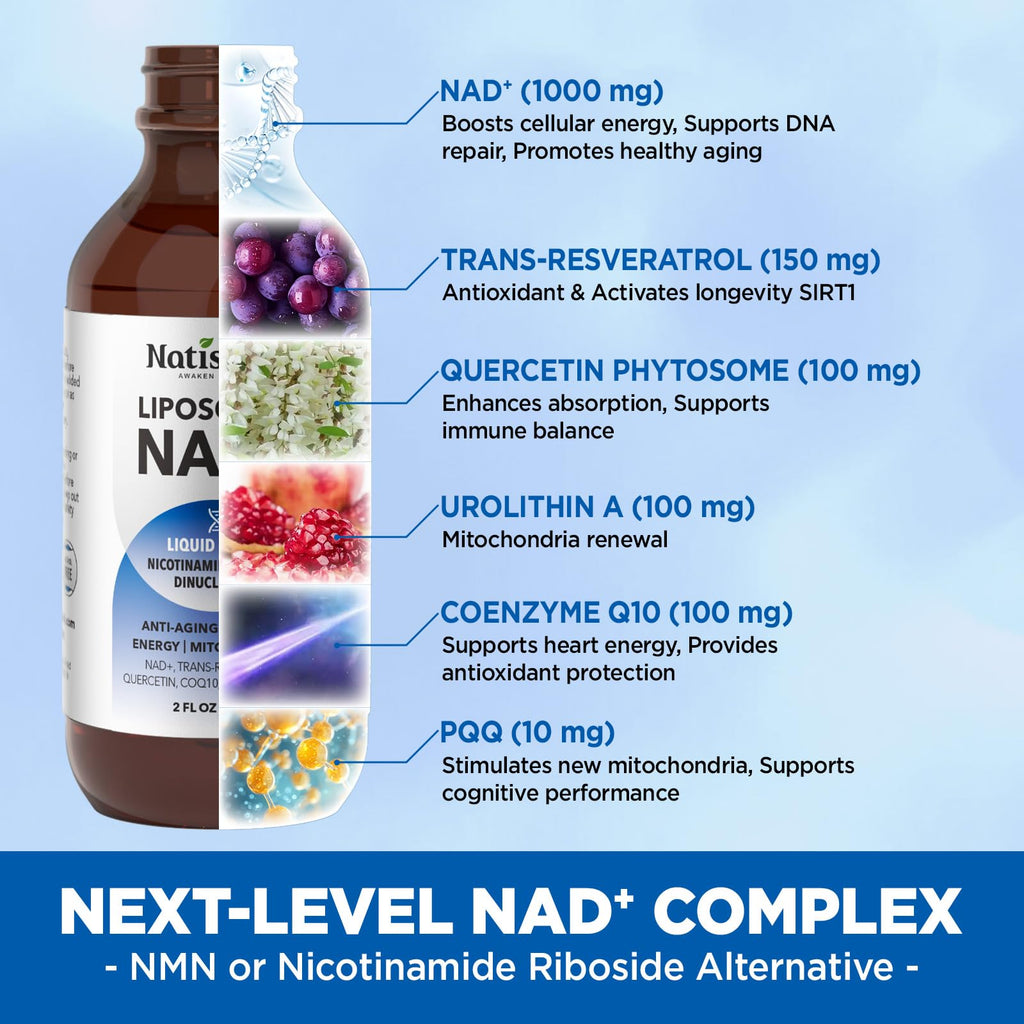 NATISLAND Liposomal NAD Supplement, 1000mg NAD+ Liquid Drops for Women & Men, with Resveratrol, Urolithin A, Quercetin, CoQ10 & PQQ, for Cellular & Metabolism Health, Energy & Anti-Aging, 2 Fl Oz NATISLAND Au supplements