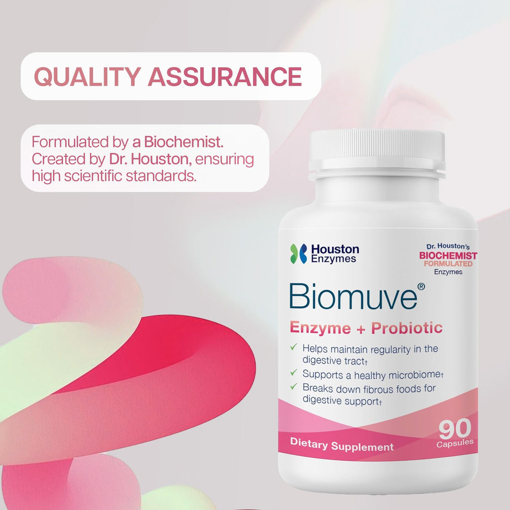 Houston Enzymes Biomuve – 120 Capsules | Professionally Formulated to Maintain Regularity & Healthy Bowel Movements | Unique Combination of Enzymes