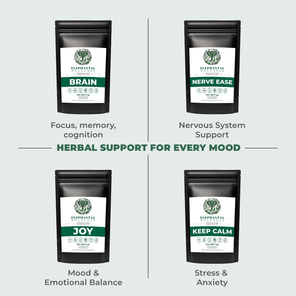 Elephantal Wellness Premium Brain Herbal Tea | Nootropic Focus & Mental Clarity with Ginkgo, Bacopa, Gotu Kola & Rosemary | Non-GMO, Caffeine-Free Coffee Alternative, Handmade Loose Leaf Blend, 2oz Loose Leaf, 20 Servings Elephantal Wellness Au supplements