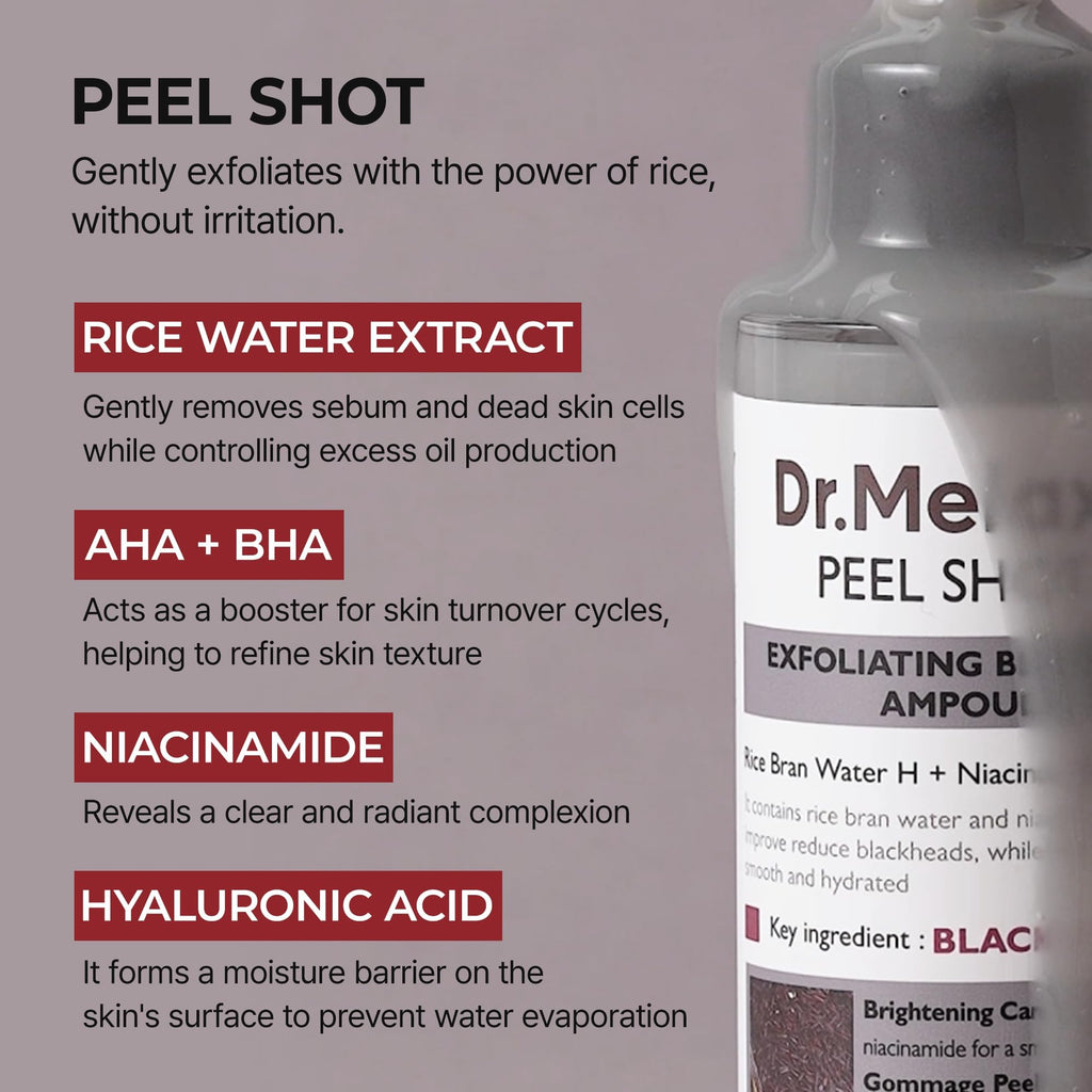 Dr.Melaxin Peel Shot Glow Black Rice Peeling Ampoule 80ml, Dead Skin Remover Gentle Exfoliating with Rice Water Extract
