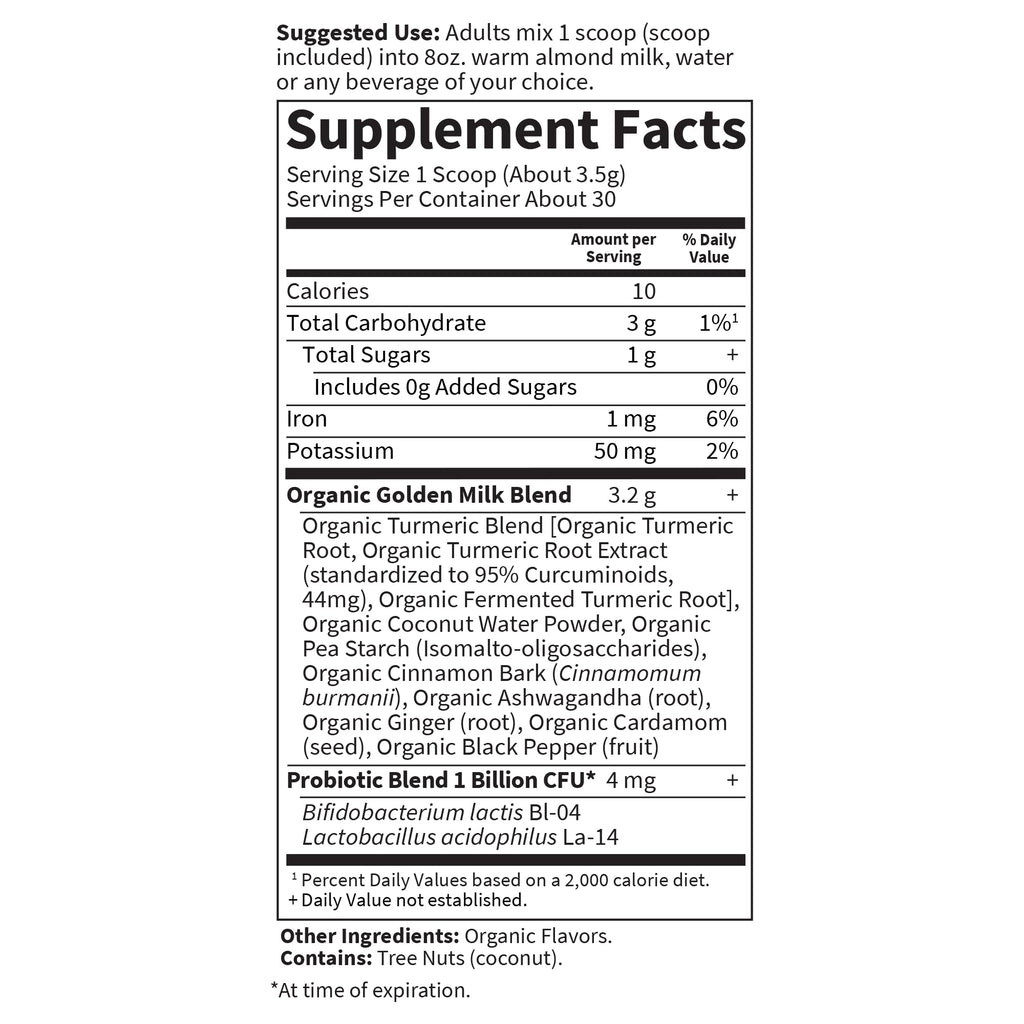 Garden of Life Organics Golden Milk Recovery & Nourishment Powder - 44mg Turmeric Curcumin (95% Curcuminoids), Ashwagandha - Organic Non-GMO Vegan & Gluten
