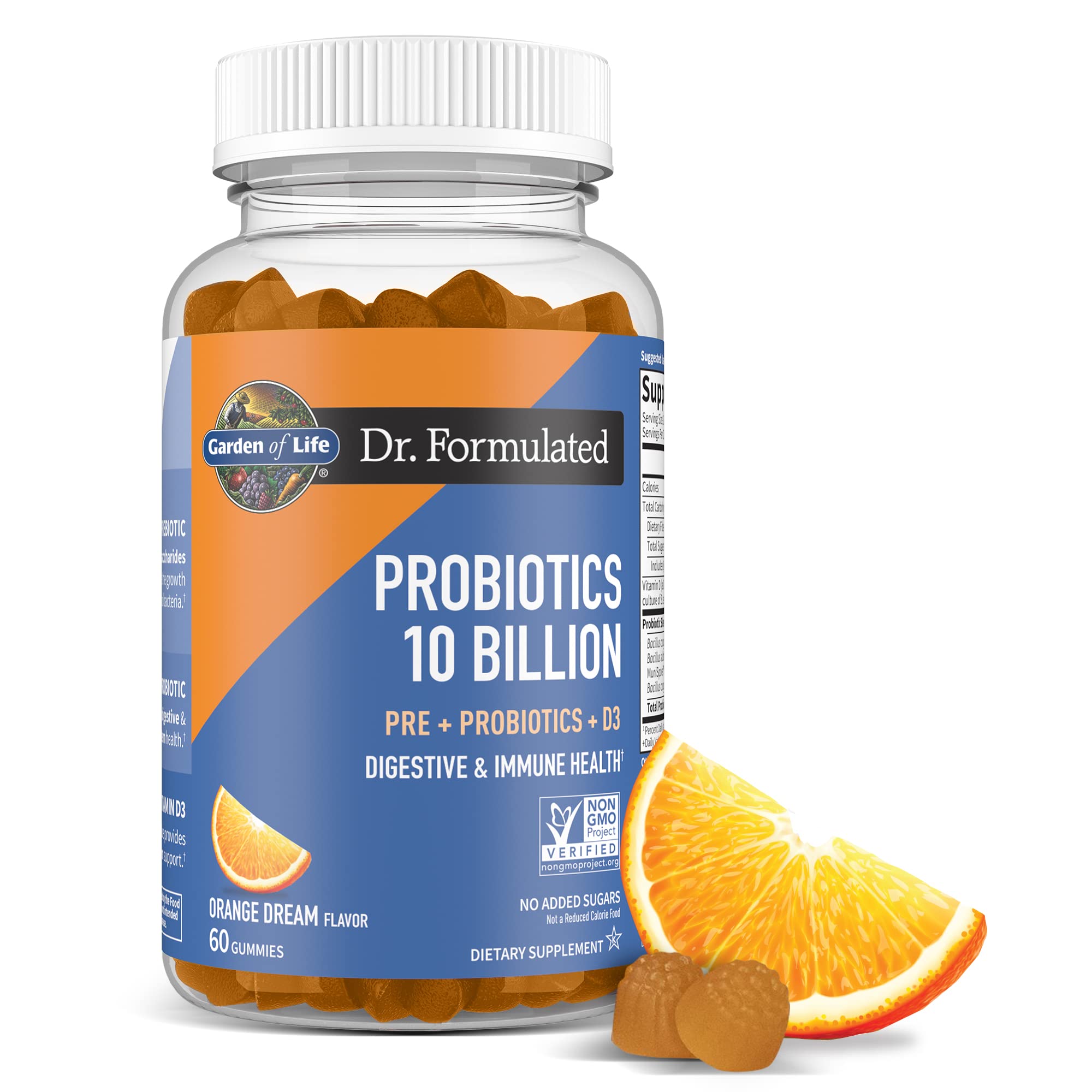 Garden of Life Dr Formulated 10 Billion CFU Prebiotic Fiber & Probiotic Gummies with Vitamin D3 for Digestive and Immune Health – Gluten Free, Non GMO