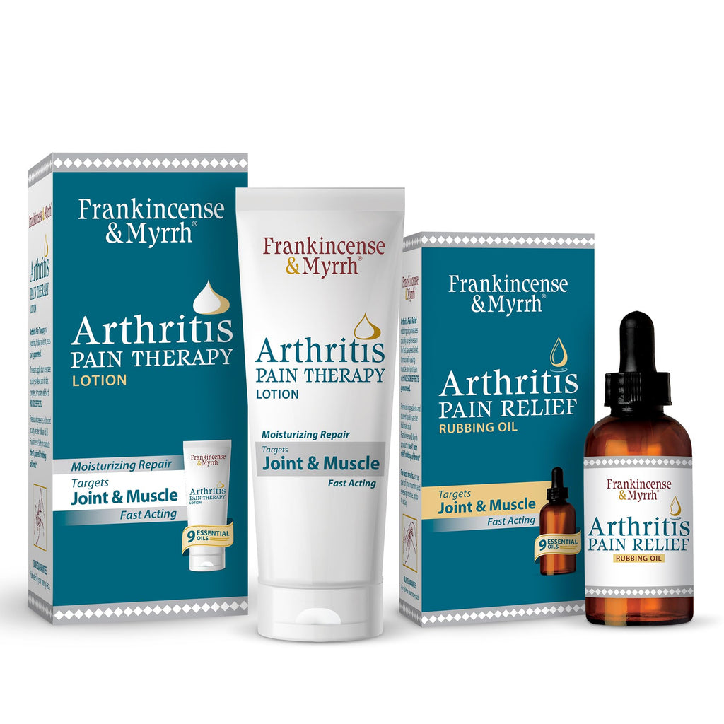 FRANKINCENSE & MYRRH Combo Pack - Arthritis Pain Relief Rubbing Oil 2 oz. and Arthritis Pain Reliever Therapy Cream for Joints & Sciatica Relief, 3 oz., Hydrating Lotion with Essential Oils FRANKINCENSE & MYRRH Au supplements