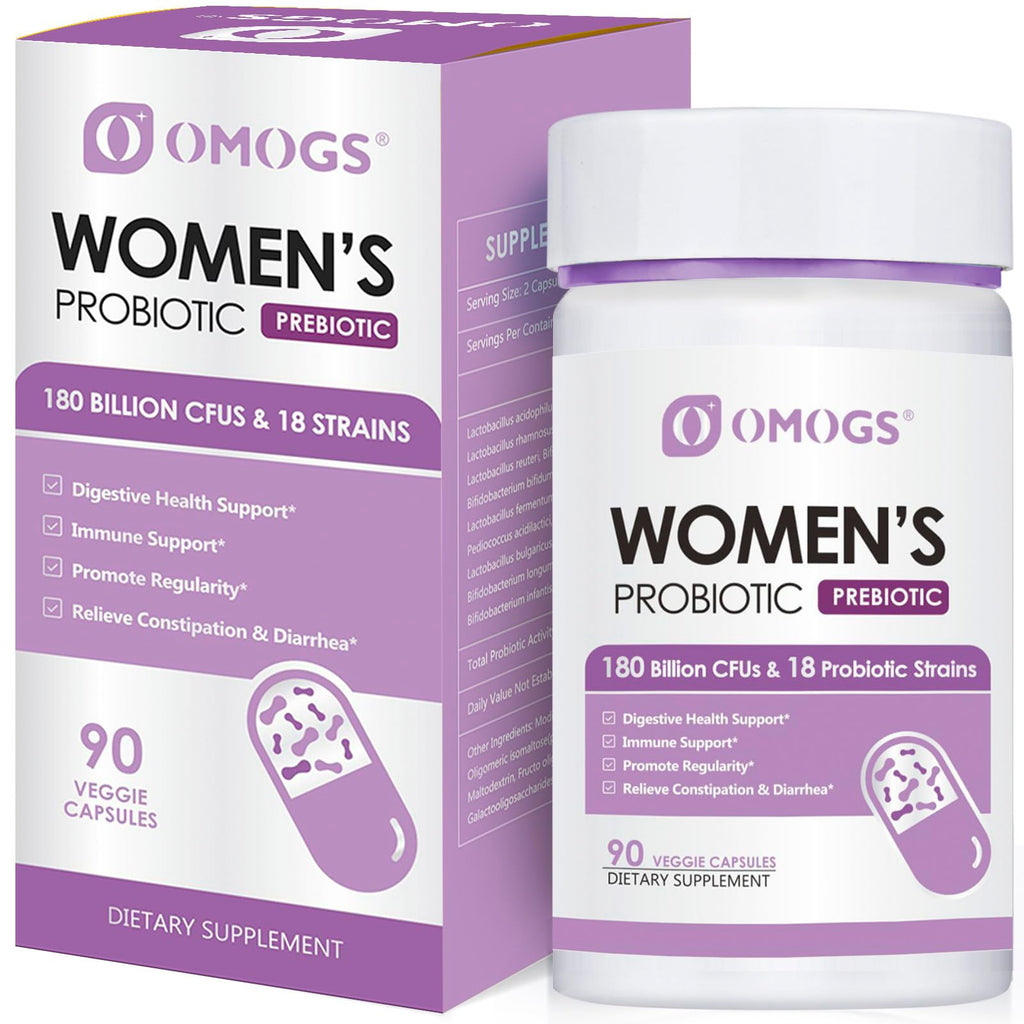 OMOGS Women's Probiotic 180 Billion CFUs 18 Strains, with Organic Prebiotics, Cranberry Extract, D-Mannose & Digestive Enzymes, for Digestive, Boost Immune,