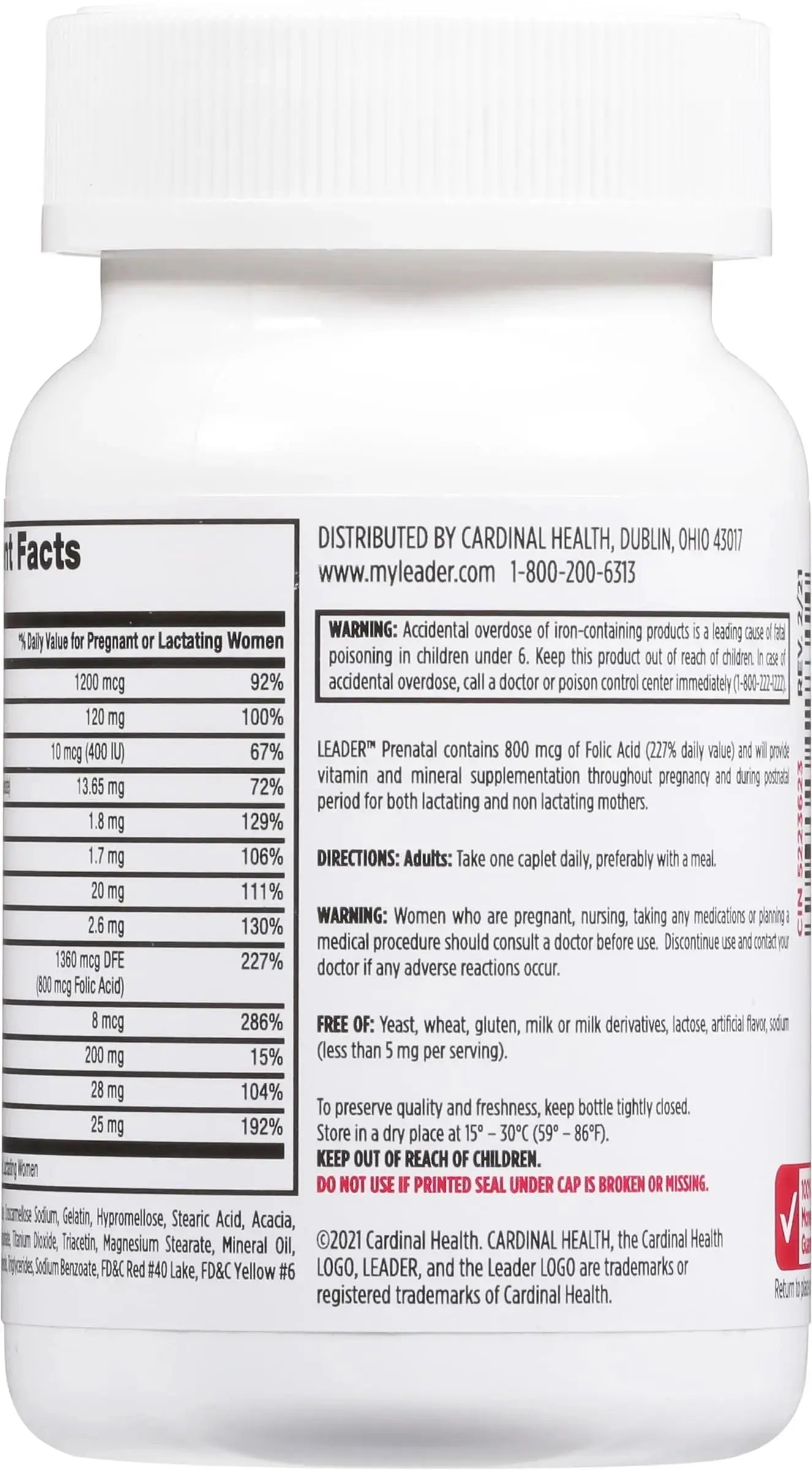 Leader Prenatal Multivitamin with 800mcg Folic Acid & Essential Nutrients for Healthy Pregnancy & Fetal Development, High Potency Vitamin Leader Au supplements