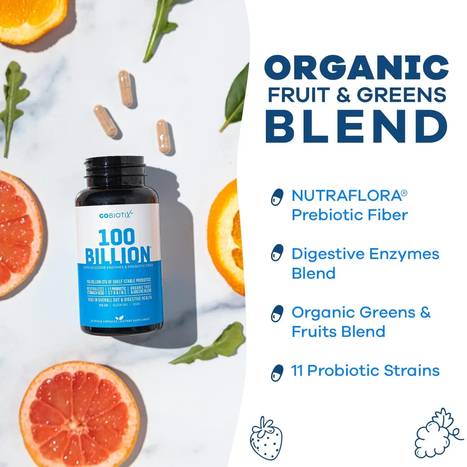 100 Billion - Probiotics and Prebiotics Supplement Pills - Digestive Enzymes and Prebiotic GOBIOTIX Au supplements