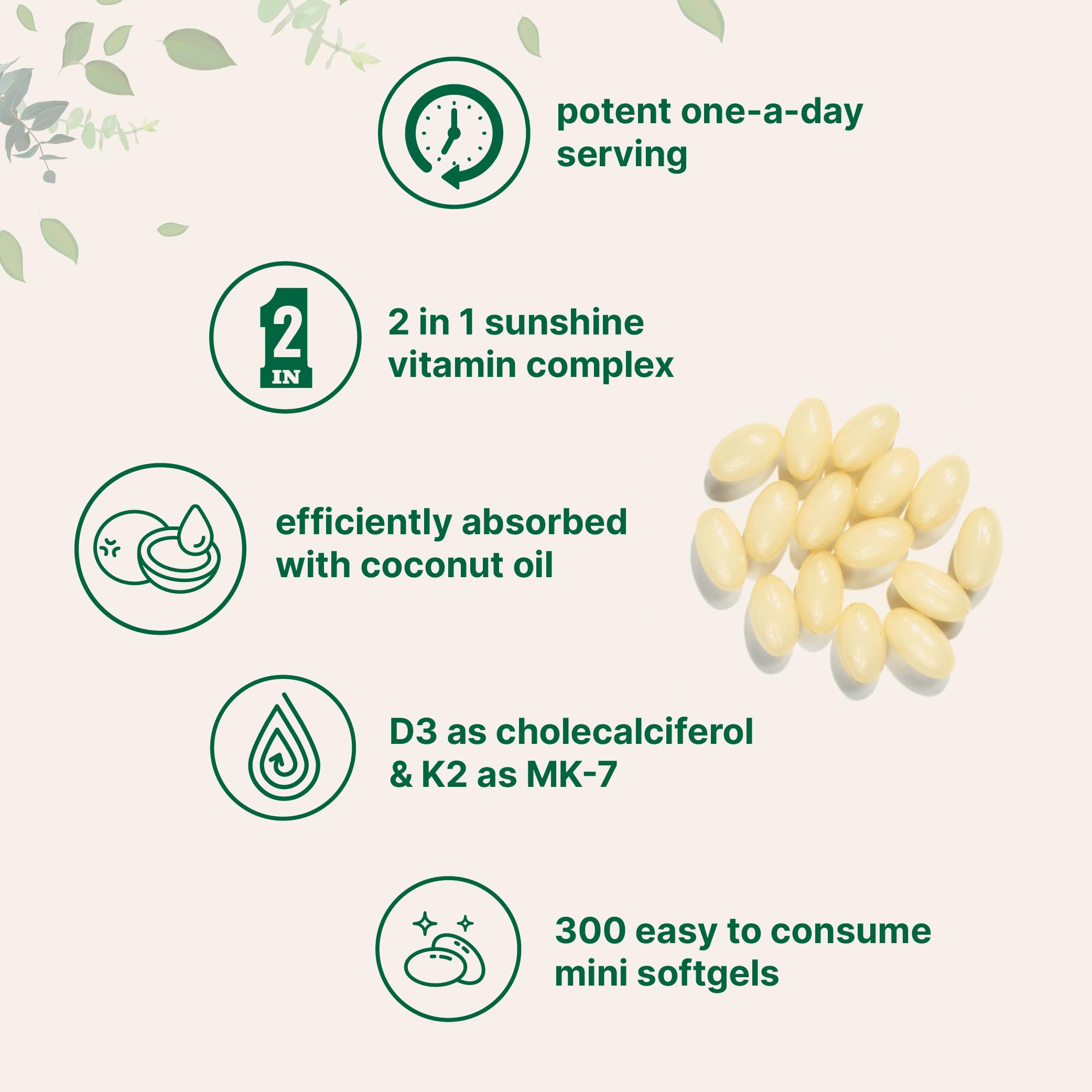 Micro Ingredients Vitamin D3 5,000 IU + K2 MK-7 100 mcg, 300 Softgels | Virgin Coconut Oil | 2-in-1 Support