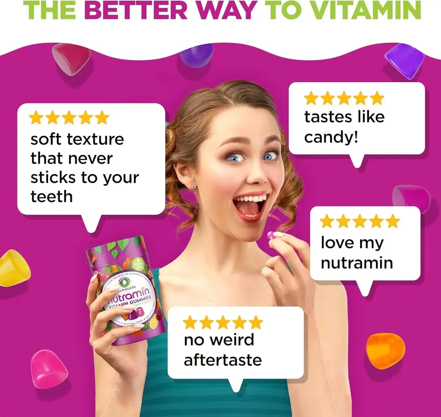 NUTRAMIN Daily Vegan Keto Multivitamin Gummies Non-GMO Natural Vitamin C D + Zinc for Immunity, Plant-Based, Sugar-Free, Nut-Free Nutracelle Au supplements