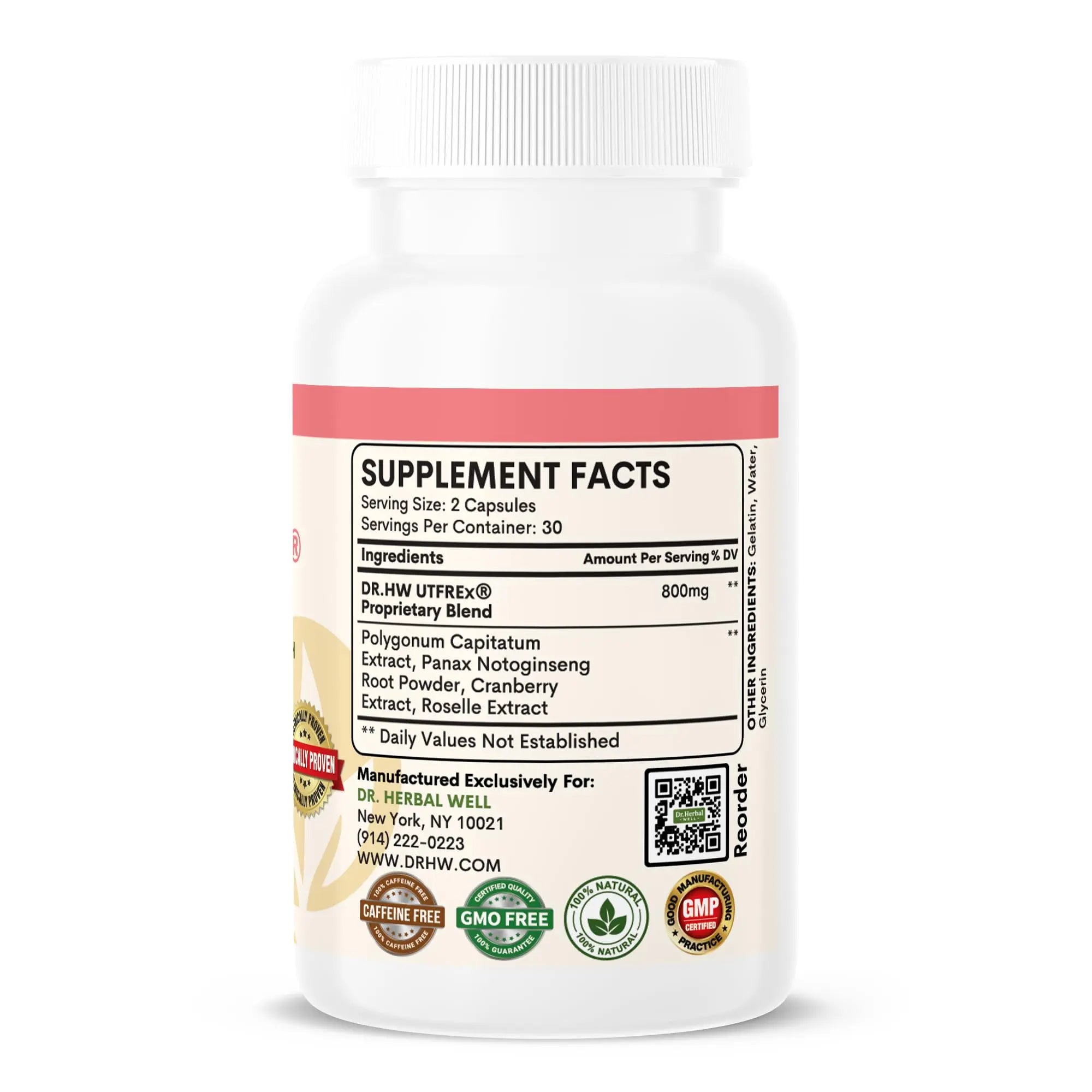 DR. HERBAL WELL UTFREX Clinically Proven Urinary Tract UTI Health Supplement Natural Support Cleanse Flush Protect (No Probiotics & D-Mannose) – 60 Capsules DR. HERBAL WELL Au supplements