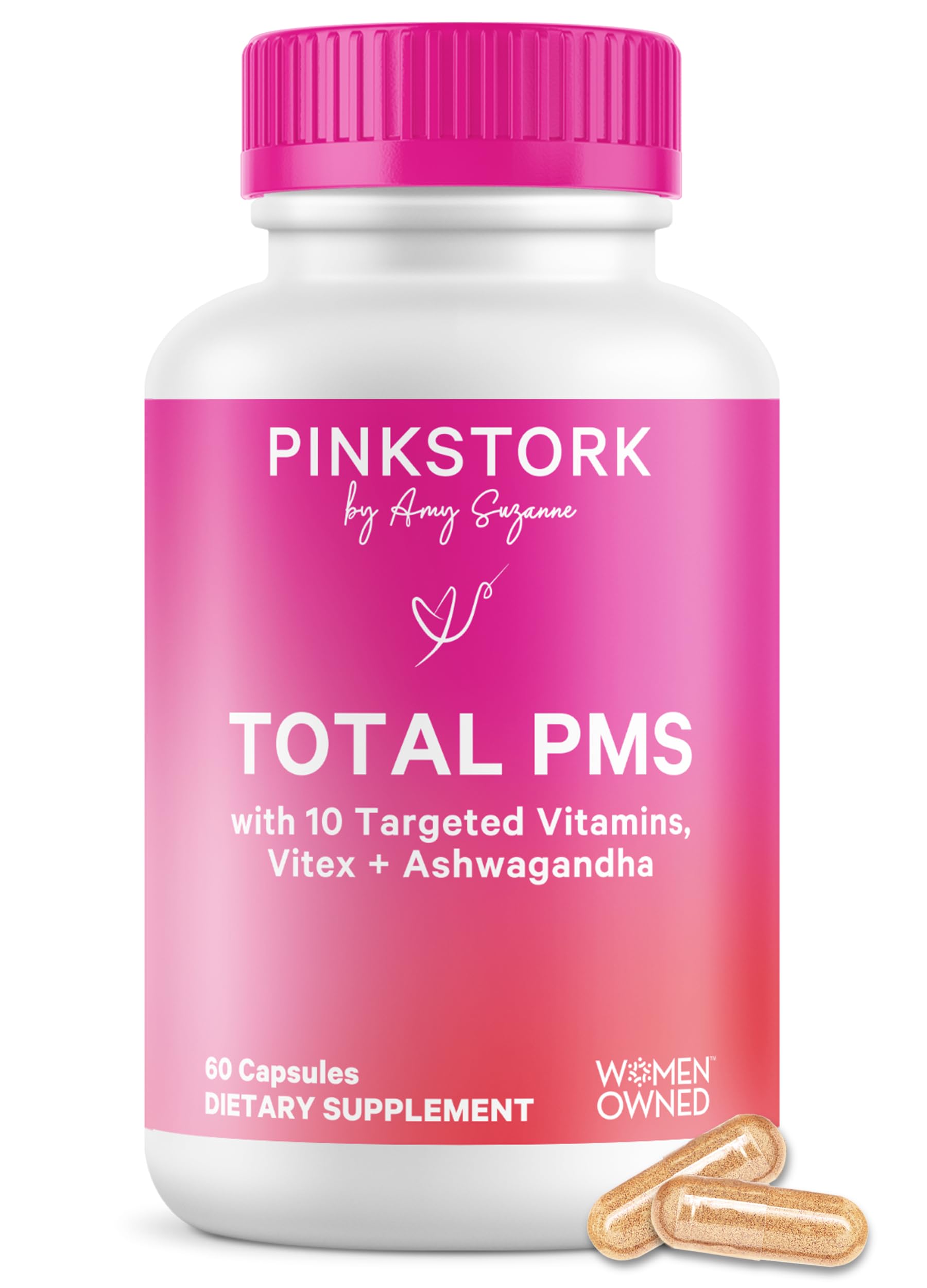 Pink Stork PMS Supplement for Women - Vitex, Ashwagandha, Maca Root & 10 Vitamins & Minerals to Support Hormone Balance, Mood, Bloating, Period Regularity - 60 Capsules Pink Stork Au supplements