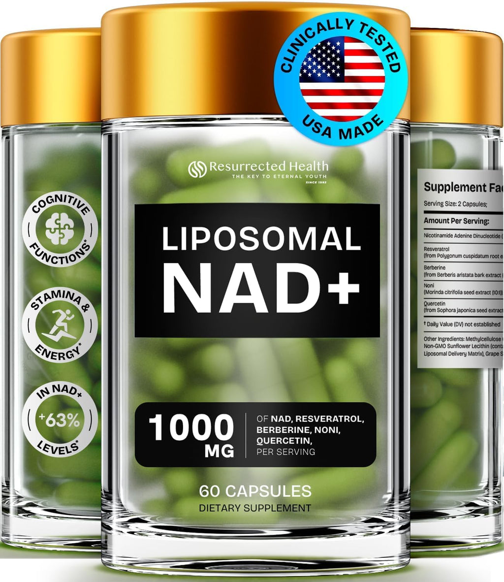 Liposomal NAD Supplement for Women w/Noni | 5-in-1 NAD Resveratrol Supplement w/Berberine & Quercetin | Pure NMN Powder Alternative | Supports Anti Aging & NAD+ Levels | 60 caps - 1 Pack Resurrected Health Au supplements