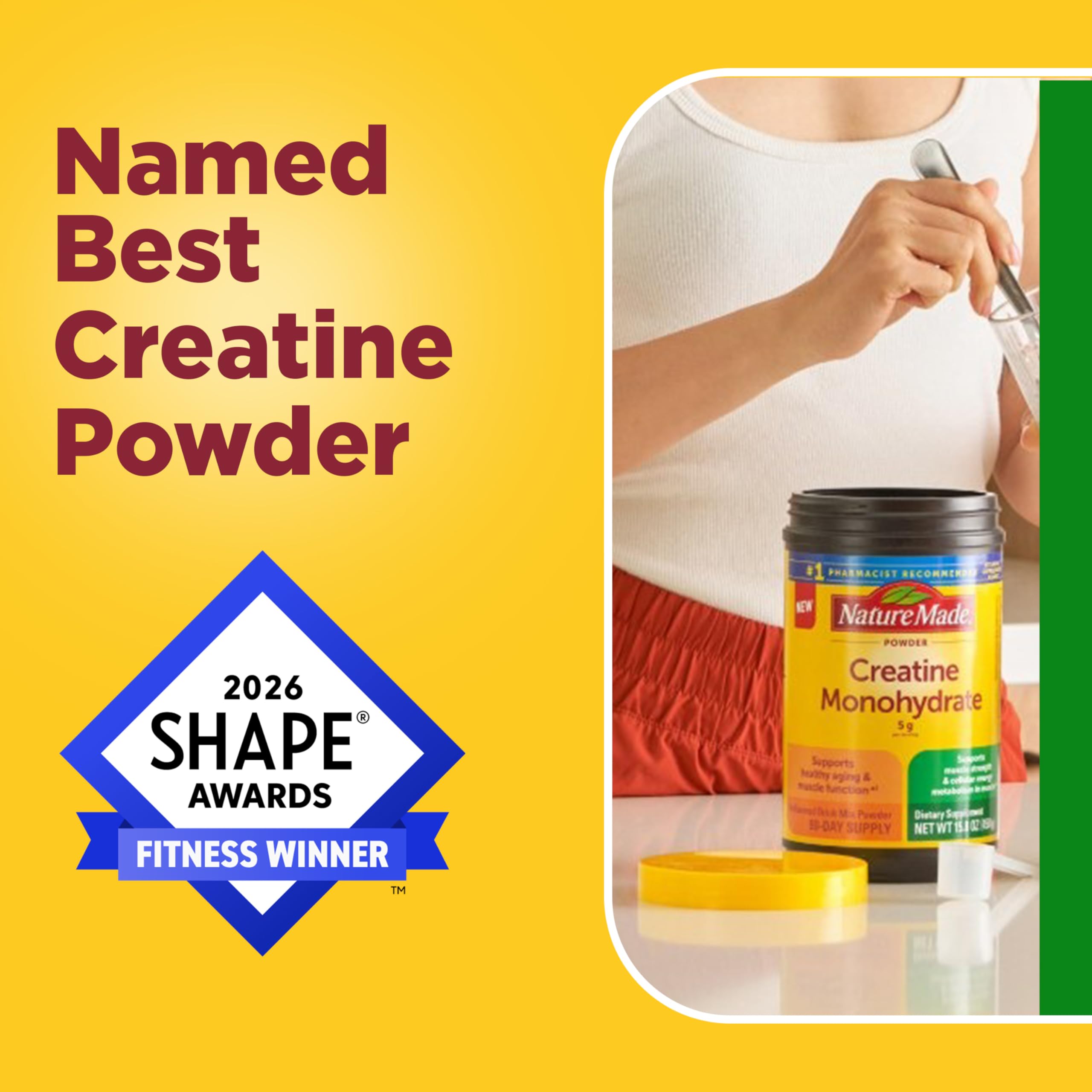 Nature Made Micronized Creatine Monohydrate Powder 5 g per Serving, Unflavored Drink Mix Powder, Muscle Support, 450 g, 90 Day Supply