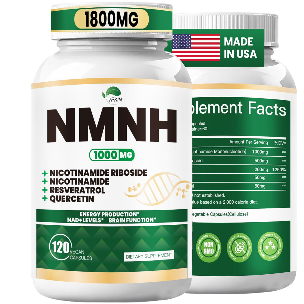 NMNH(Dihydronicotinamide Mononucleotide),NMNH Supplement 1000mg Pure Nicotinamide Mononucleotide,NAD High Purity Supplement Alternative,for Energy,Focus,Non-GMO, Gluten Free,120 Capsules VPKIN Au supplements