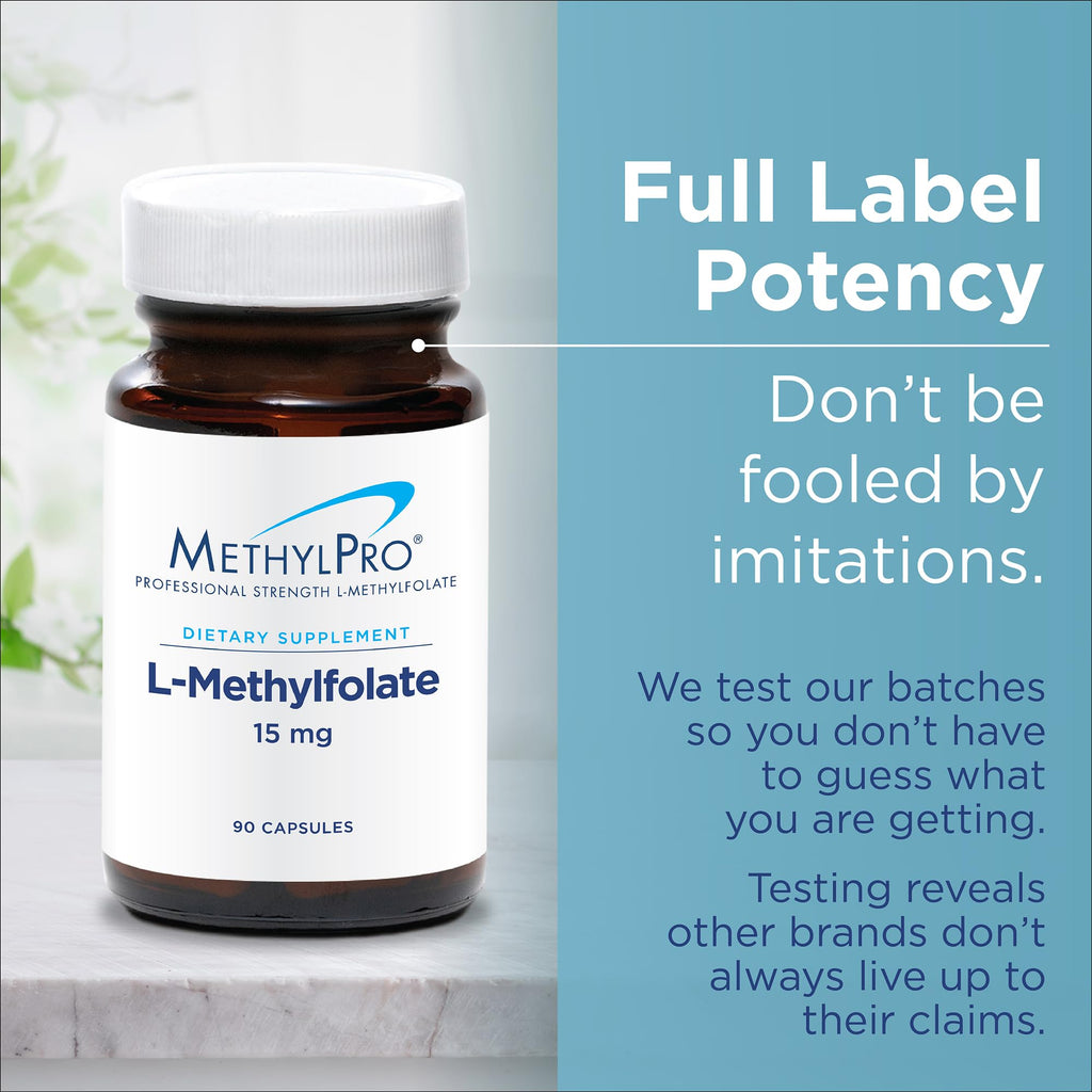 MethylPro 15mg L-Methylfolate (30 Capsules) - Professional Strength Active Methylfolate, 5-MTHF Supplement for Mood, Brain Health + Immune Support,