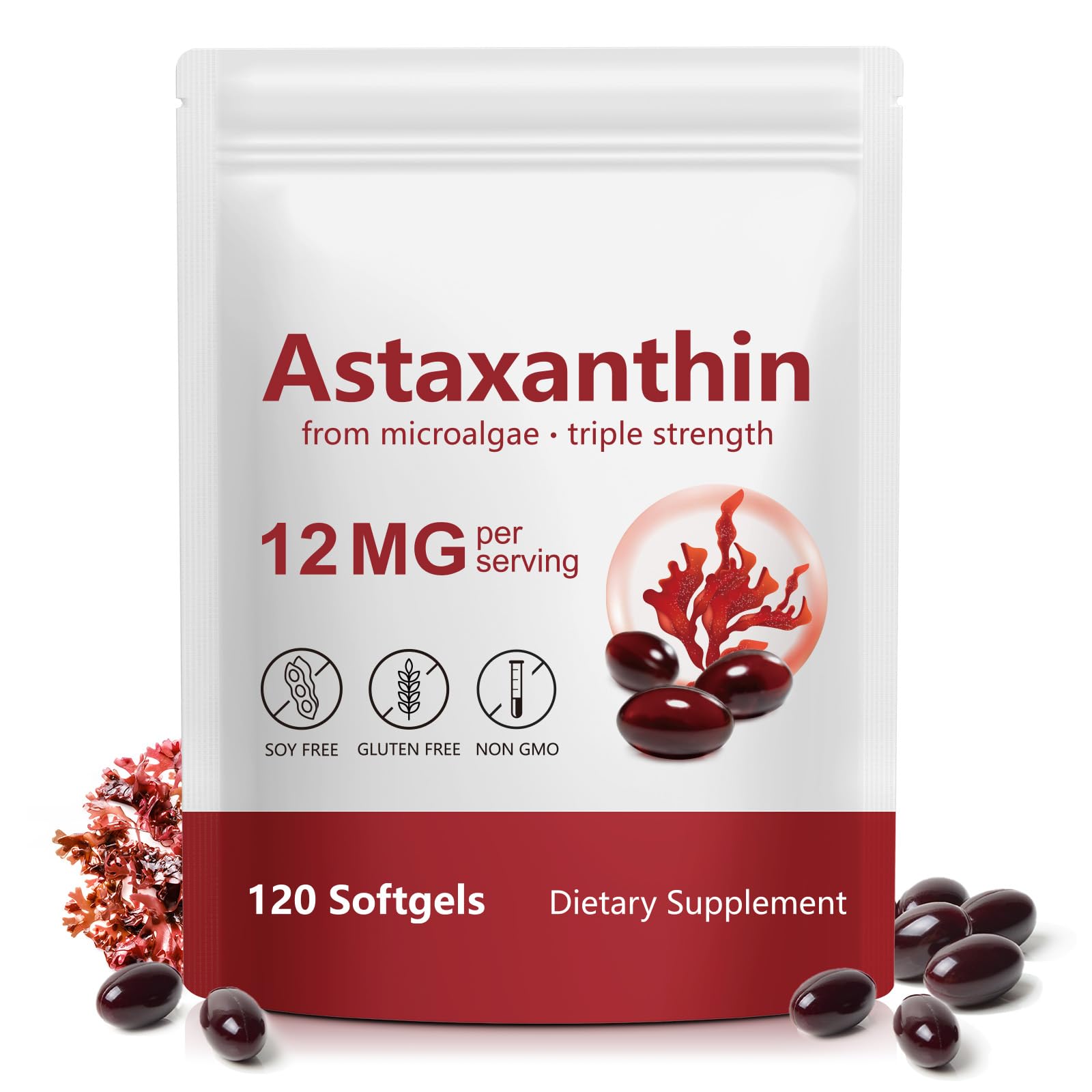 Xaarty Premium Astaxanthin 12mg, Natural Antioxidant Supplement for Eye, Joint, Skin Health,Microalgae Source, 4 Month Supply