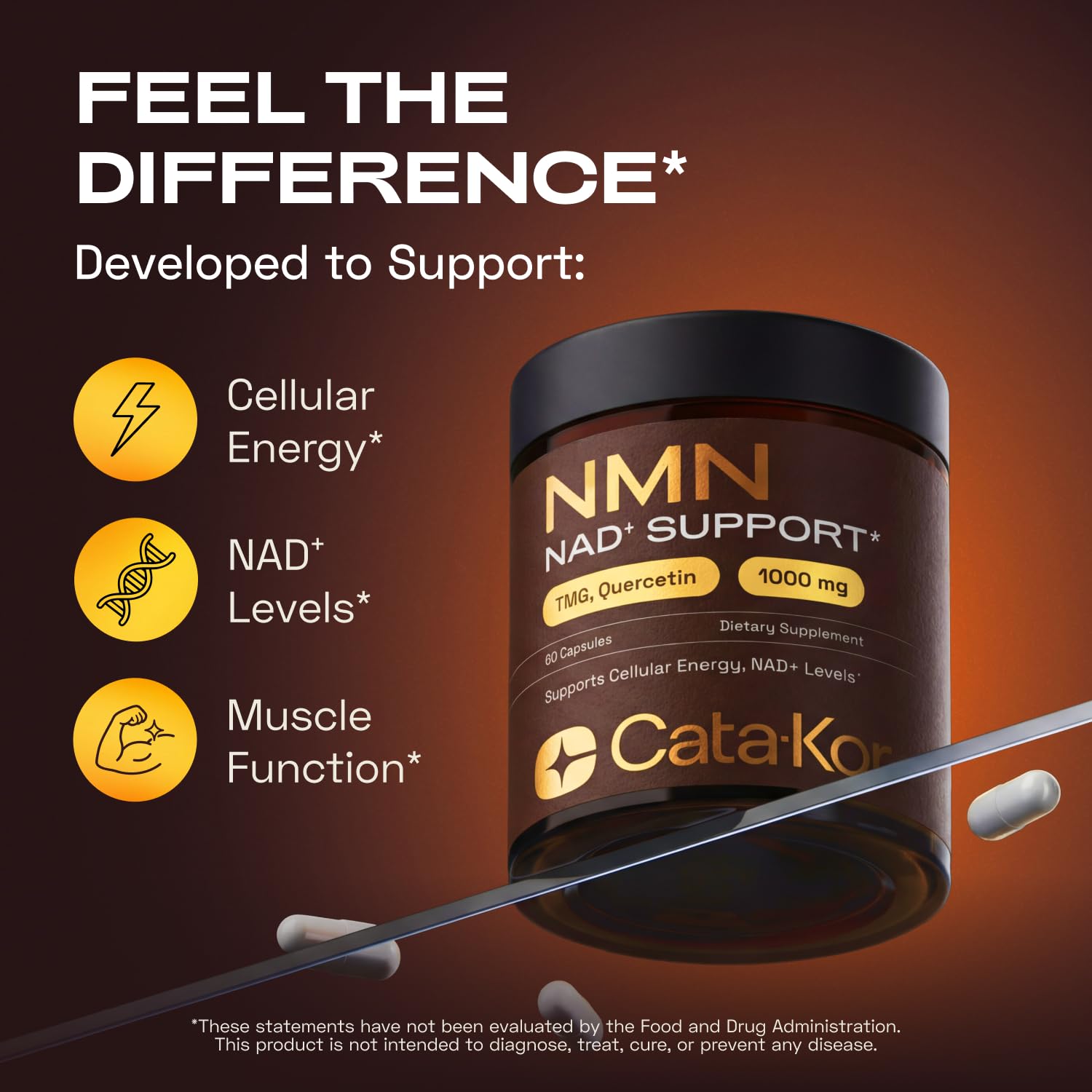 Cata-Kor NMN Supplement – 4-in-1 NAD Supplement with Quercetin | TMG | Resveratrol – NMNH Alternative – Supports Cellular Energy & NAD+ Levels – 60 Capsules – Third-Party Tested (1 Pack) Cata-Kor Au supplements