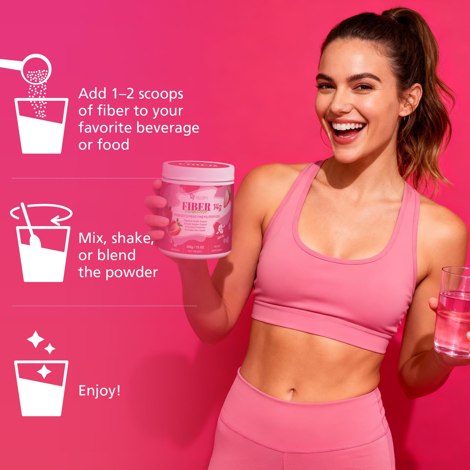 Migcopat Superfood Fiber Powder with Probiotics, Prebiotics, Digestive Enzymes, Vitamin C, Inulin, Magnesium, 14G Fiber Supplement for Digestive Support & Skin Health