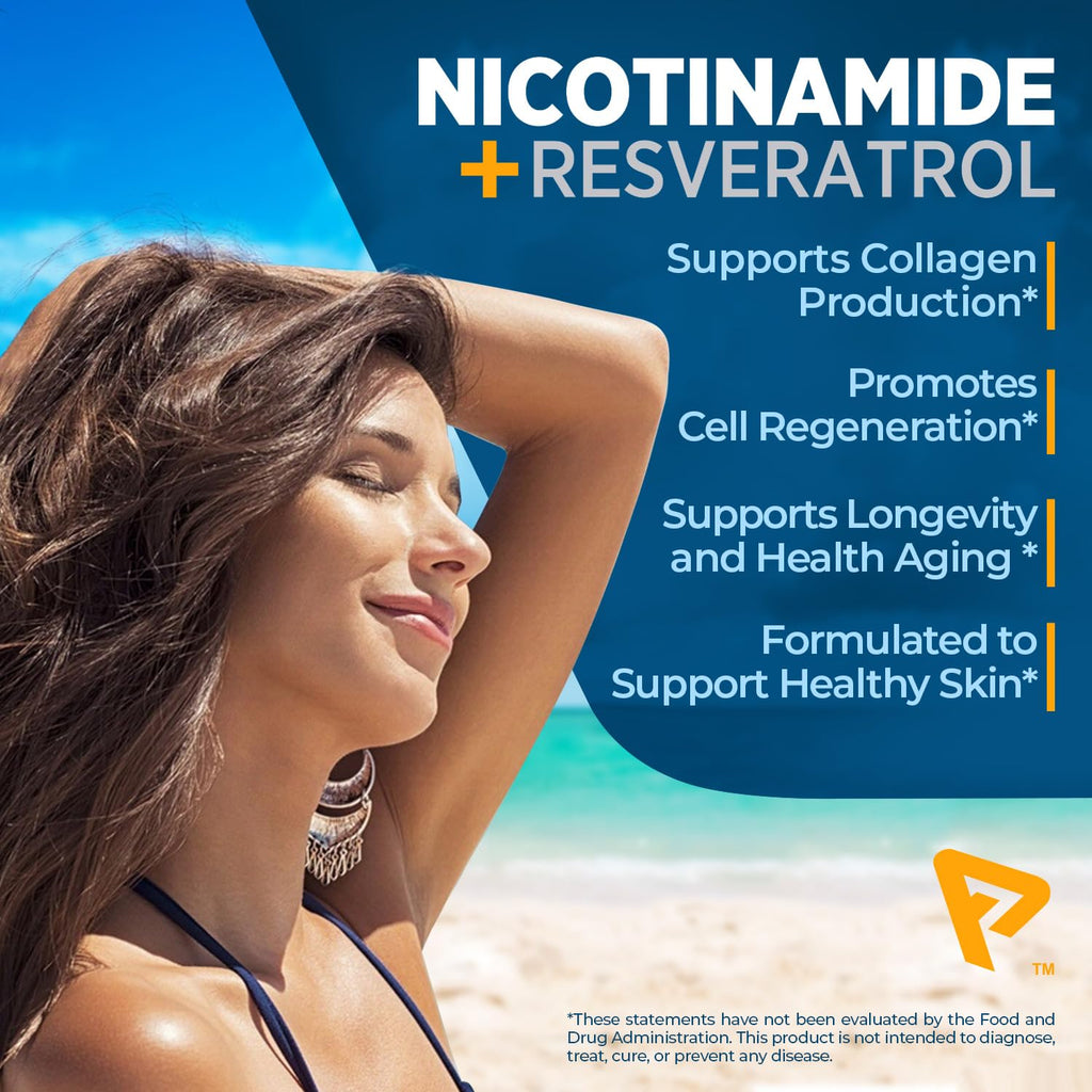 Nicotinamide 500 mg with Resveratrol 100 mg 120 Veggie Capsules - Non-GMO Vitamin B3, Supports Metabolic Health, NAD+, Skin Cell & Mitochondrial Energy Production. Made in USA for Men and Women Prime Formulas Au supplements