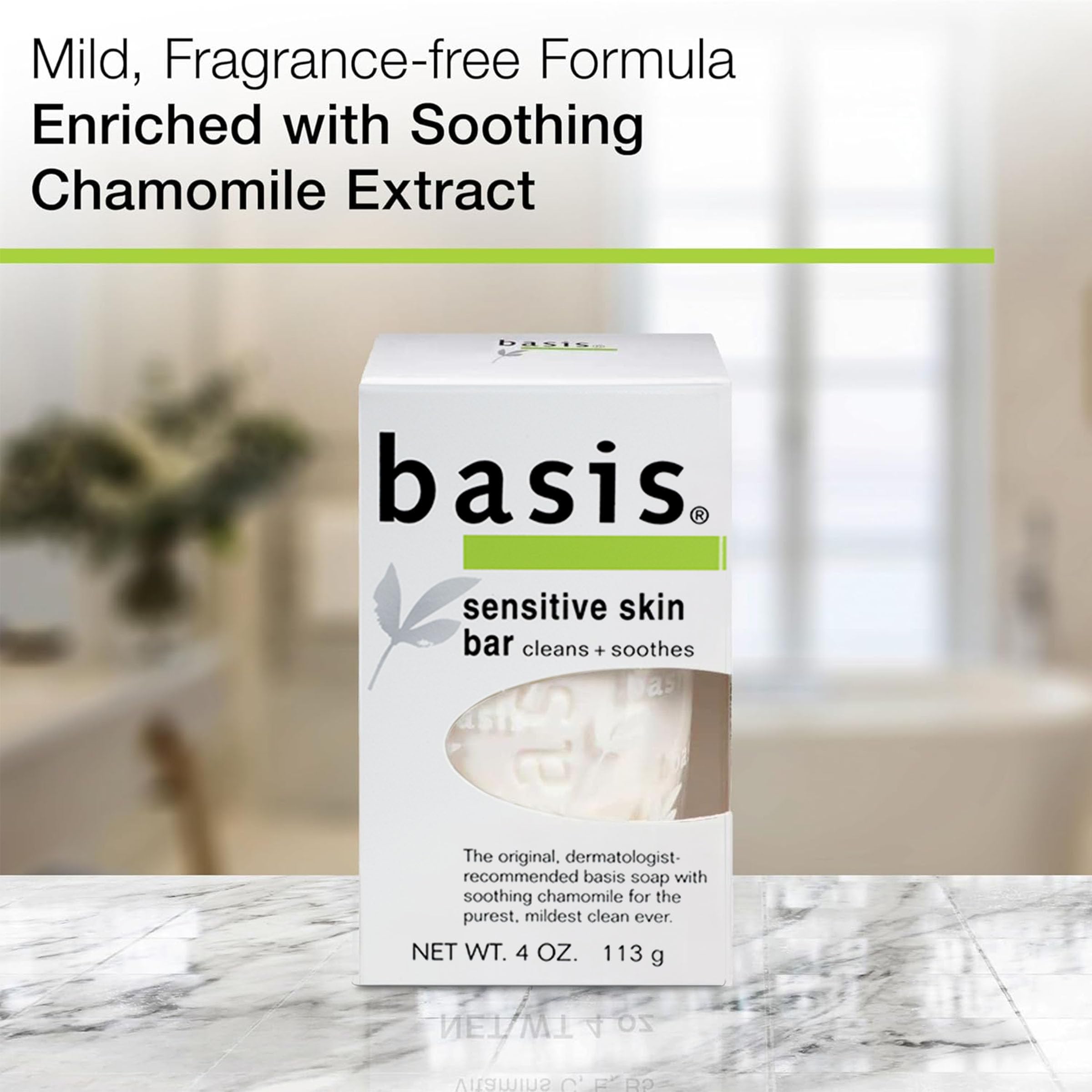 Basis Sensitive Skin Bar Soap for Body, Hands and Face, Unscented Soap Bar for Sensitive Skin with Chamomile and Aloe Vera