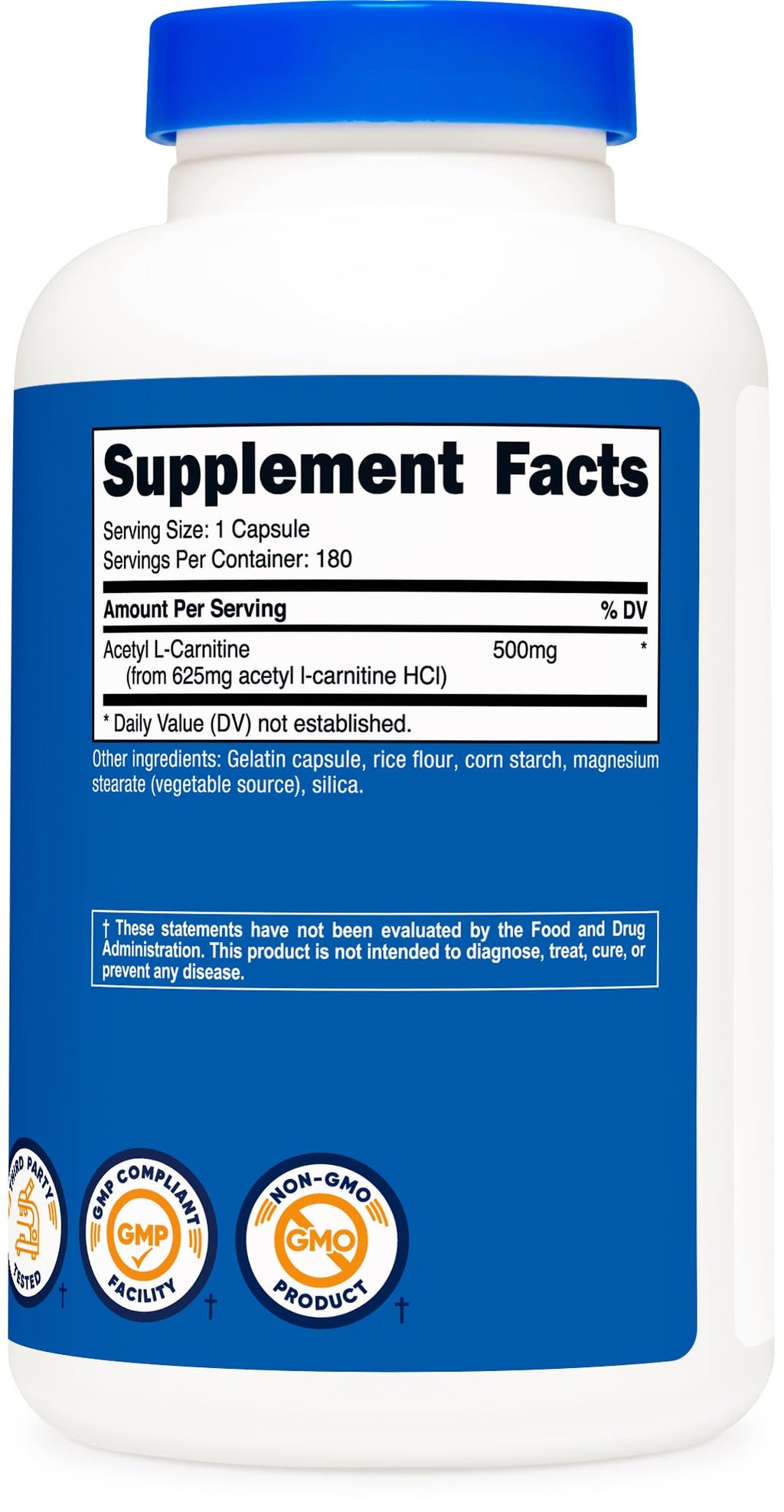 Nutricost Acetyl L-Carnitine (ALCAR) 500mg, 180 Capsules, 180 Servings - Non-GMO and Gluten Free, 1 Capsule per Serving