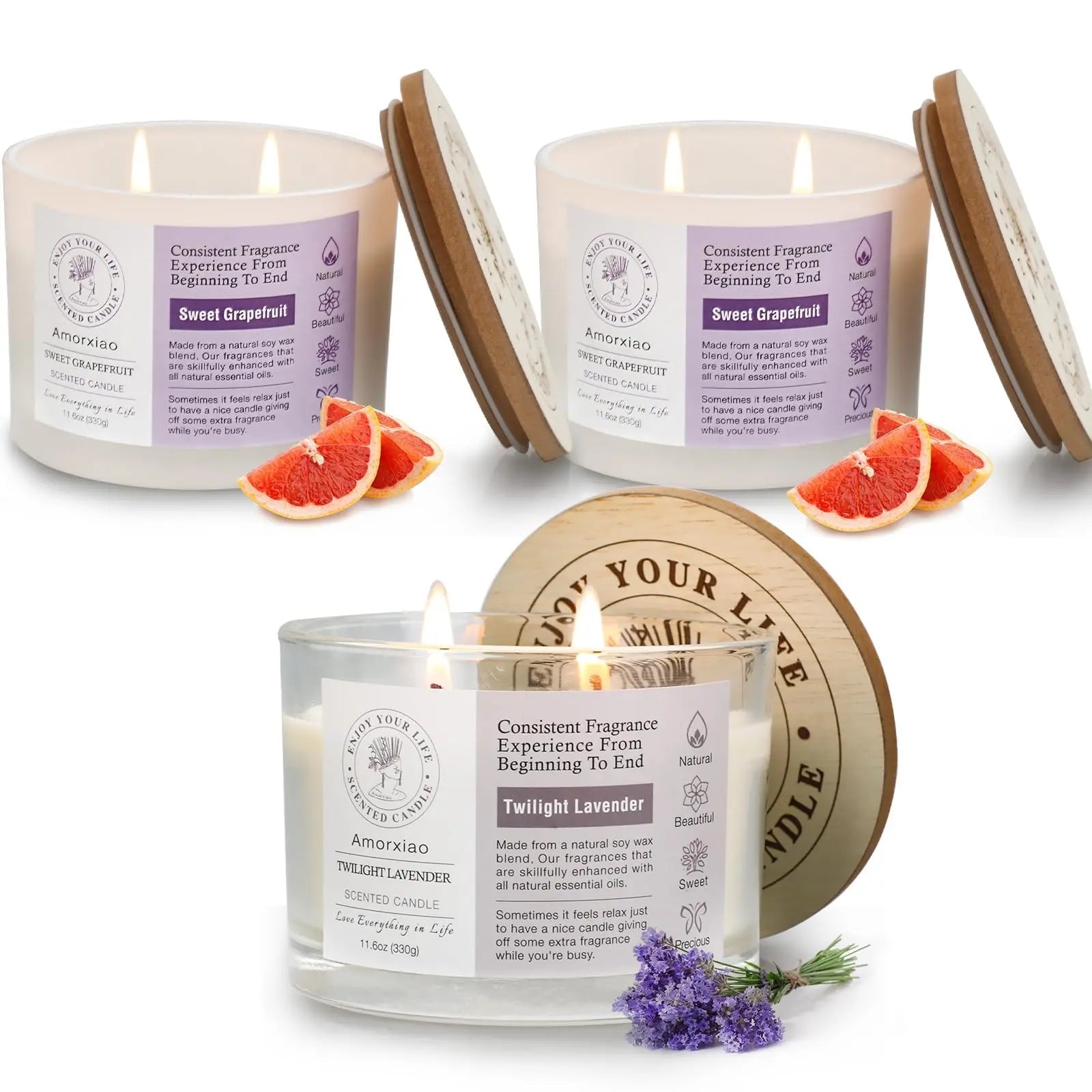 3 Pack Candles for Home Scented, 34.8 oz 240 Hour Long Lasting Candles Set, Grapefruit &Lavender ROSIANS Au supplements
