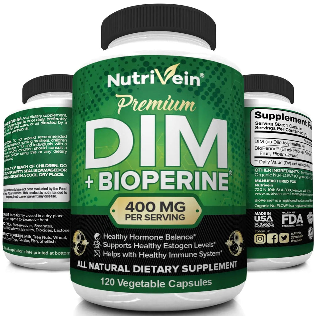 Nutrivein DIM Supplement 400mg Diindolylmethane Plus Bioperine - Maintain Hormone Nutrivein Au supplements