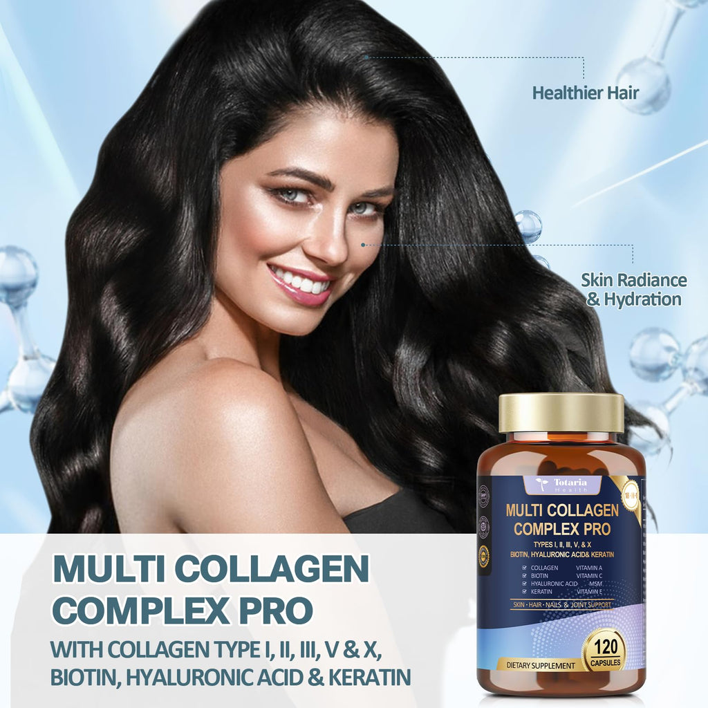 18-in-1 Collagen Pro with Hyaluronic Acid, Keratin, Biotin, VIT A C & E for Skin, Hair, Nails, Joint & Beauty - Multi Collagen Peptides Capsules
