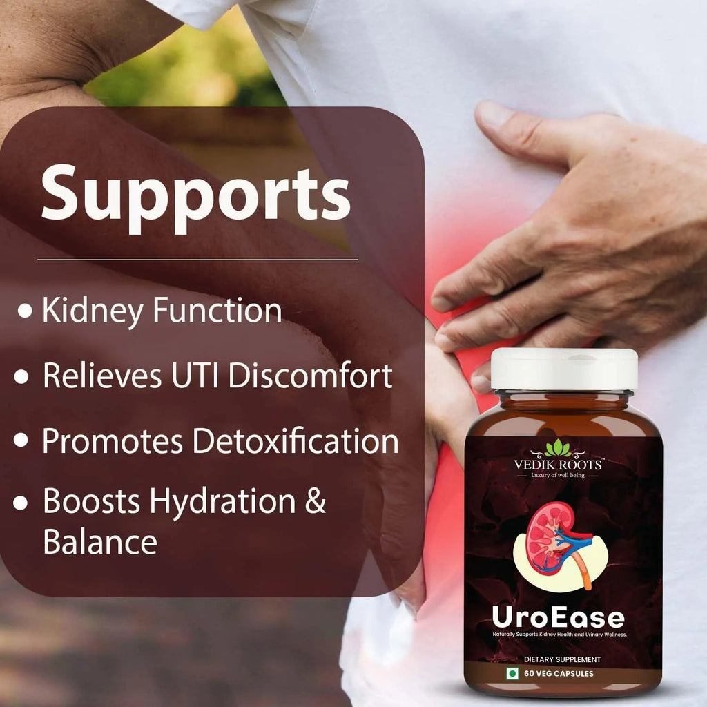 VEDIKROOTS UroEase | Ayurvedic Herbal Supplement for Kidney Health & Uric Acid Levels | Supports Urinary Tract Health | 60 Veg Capsules VEDIKROOTS Au supplements