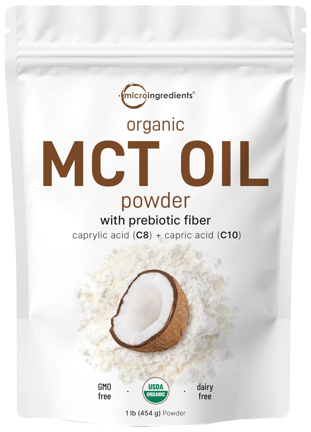 Organic MCT Oil Powder with Prebiotic Fiber,1 Pound(16 Ounce), Fast Fuel for Body and Brain Micro Ingredients Au supplements