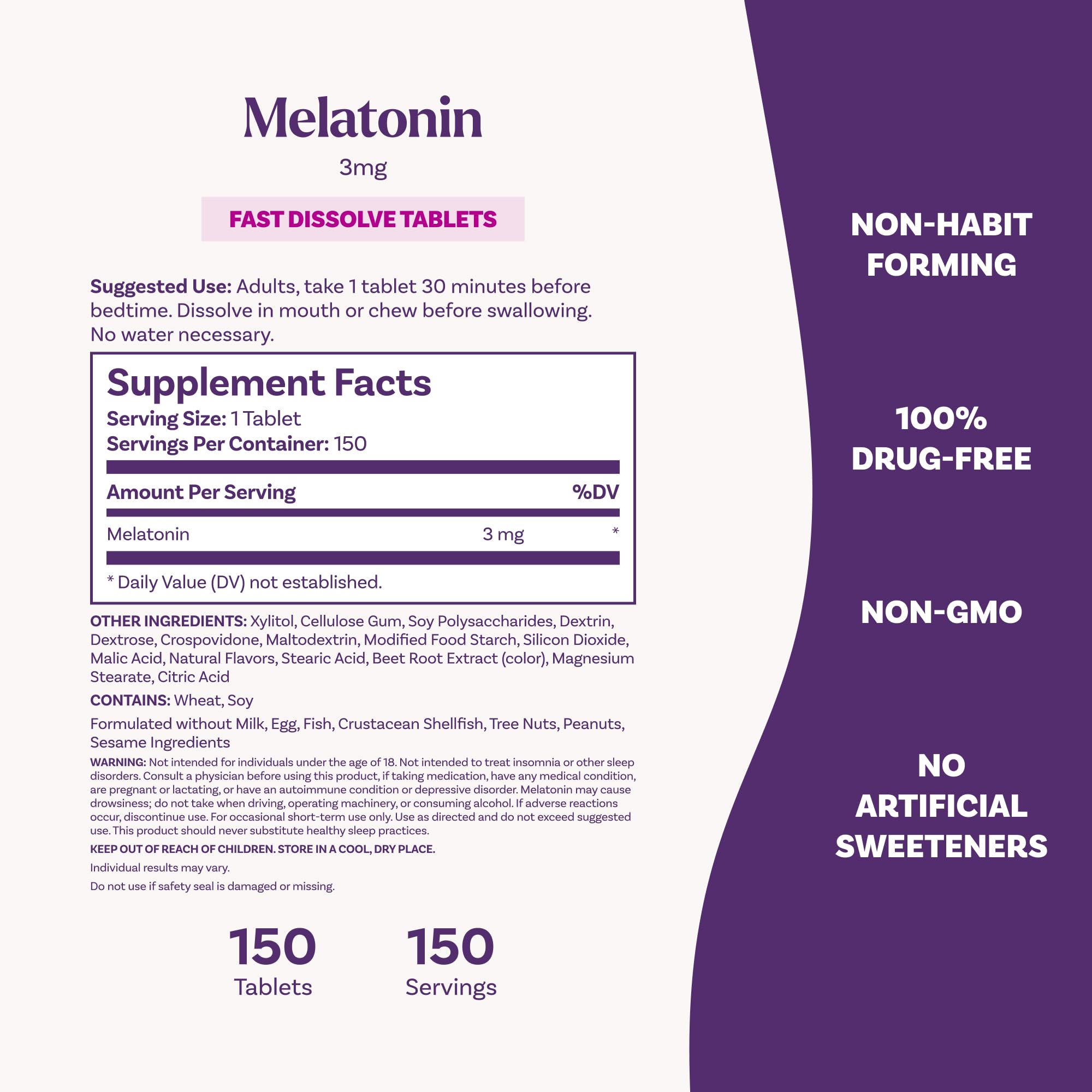Natrol Fast Dissolve Melatonin 3 mg, Melatonin Supplements for Restful Sleep, Sleep Support for Adults, 150 Strawberry-Flavored Tablets