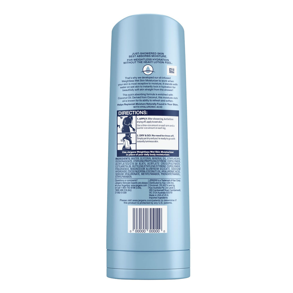 Jergens Wet Skin Body Lotion with Coconut Oil, In Shower Lotion for Dry Skin, Fast-Absorbing, Non-Sticky, Dermatologist Tested, 10 Ounce