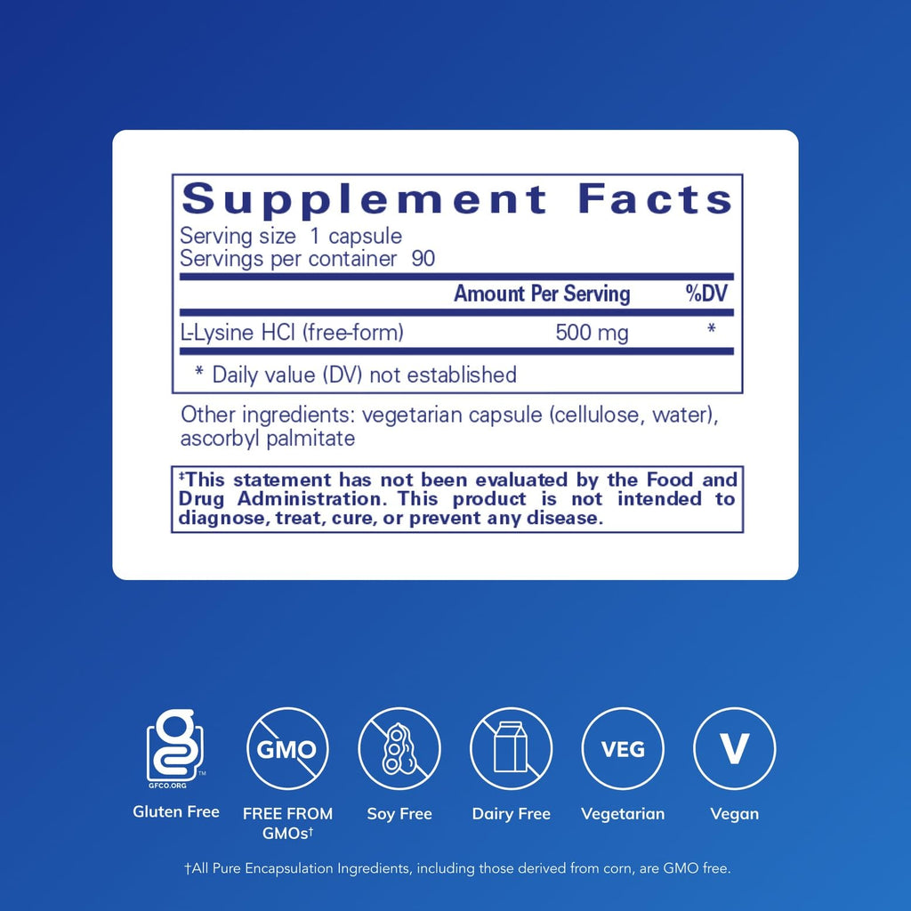 Pure Encapsulations L-Lysine - Essential Amino Acid Supplement for Immune Support & Gum, Lip Health* - with L-Lysine HCl - 90 Capsules