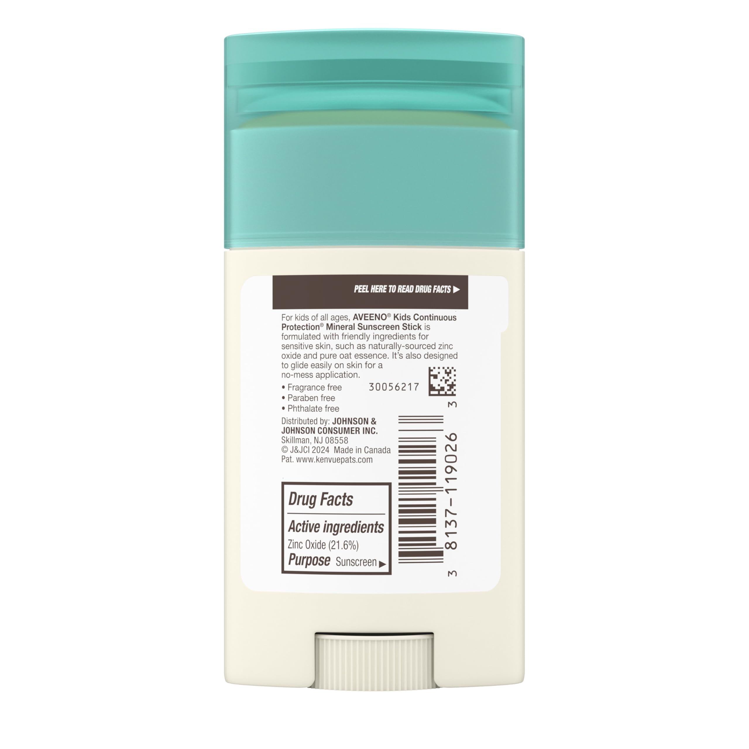 Aveeno Kids Continuous Protection Zinc Oxide Mineral Sunscreen Stick for Sensitive Skin, Face & Body Sunscreen Stick for Kids