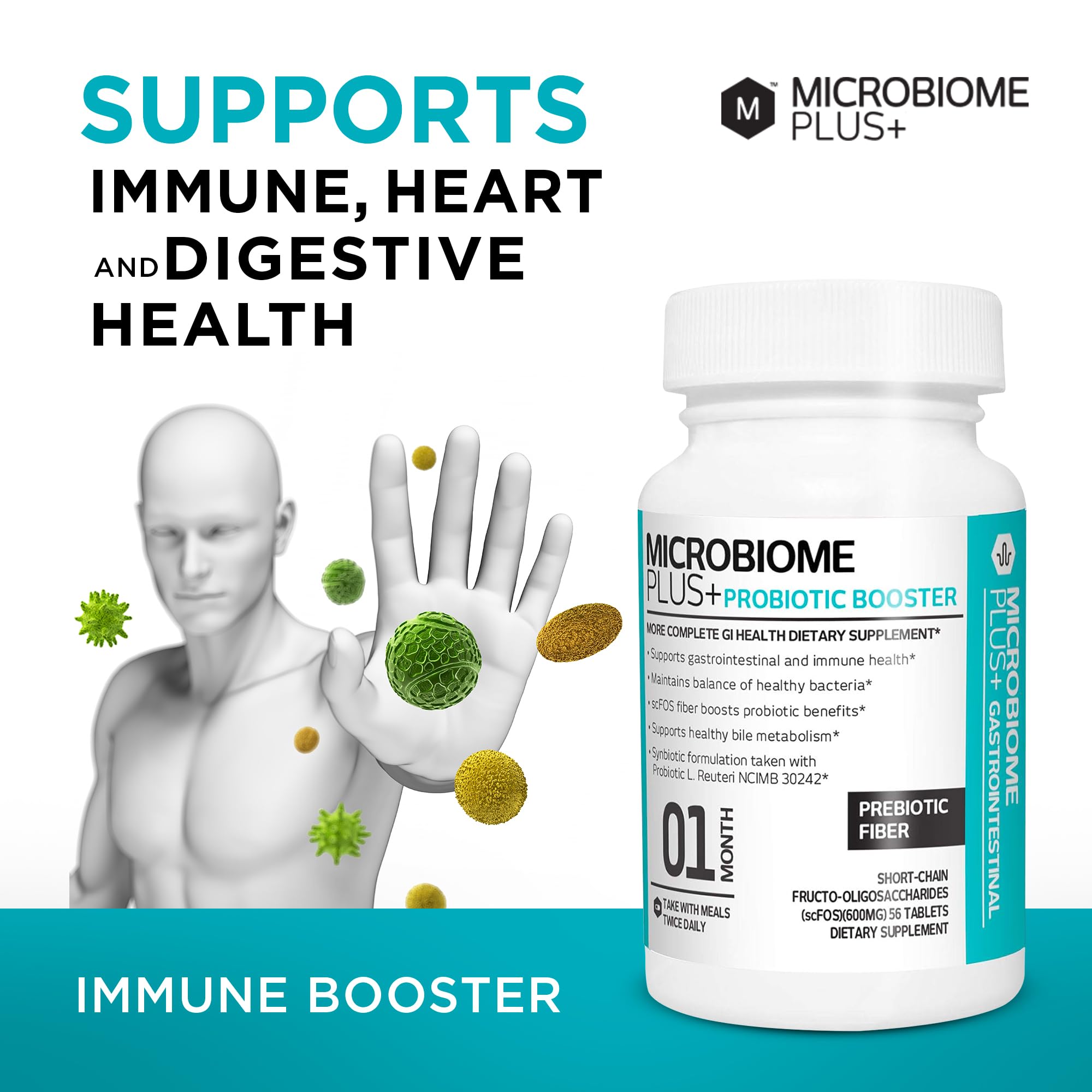 Microbiome Plus Prebiotics scFOS Prebiotic Fiber, Boosts Probiotic Benifits, GI Digestive Supplements, Allergy Safe and Gluten-Free