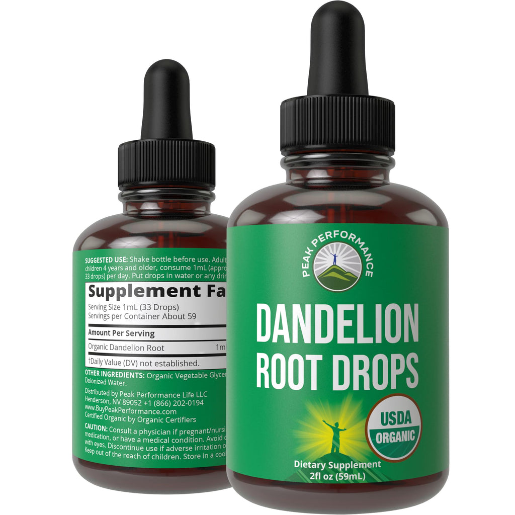 Dandelion Root Extract. USDA Organic Vegan Herbal Liquid Tincture Dandelions Supplement for Women and Men. Leaf Tonic for Immune, Liver, Gut Health. Zero Sugar, Gluten Free Supplements Not Capsules Peak Performance Au supplements