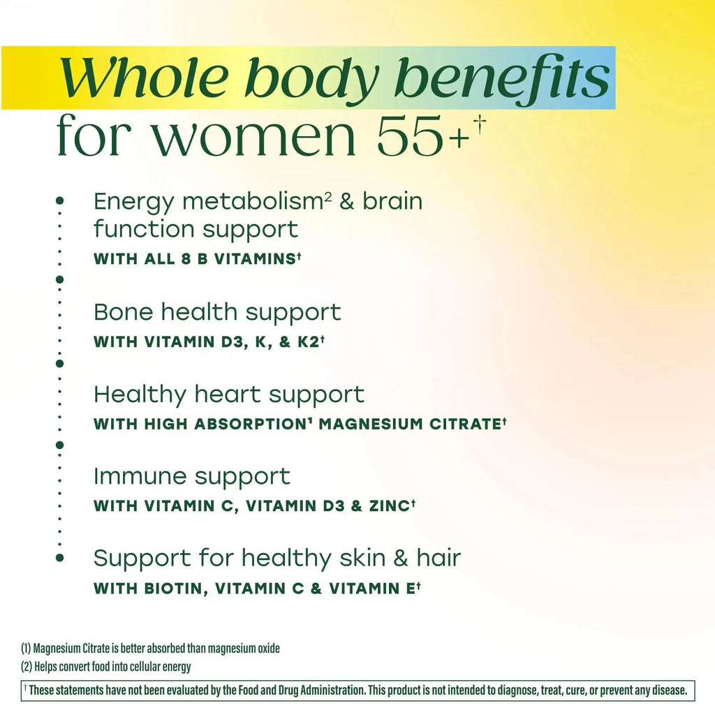 MegaFood Whole Body 55+ Womens Multivitamin - Multivitamin for Women - Vitamin D3 K2, Magnesium Citrate, Biotin & Folate - Bone Health MegaFood Au supplements