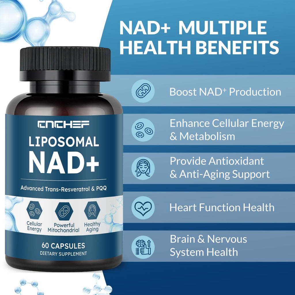 CNCHEF Liposomal NAD Supplement -1000mg, NAD Resveratrol Supplement for Women & Men with Nicotinamide Riboside, Resveratrol, PQQ & TMG, NAD Plus Boosts NAD+ Levels, Anti-Aging & Brain, 60 Capsules CNCHEF Au supplements