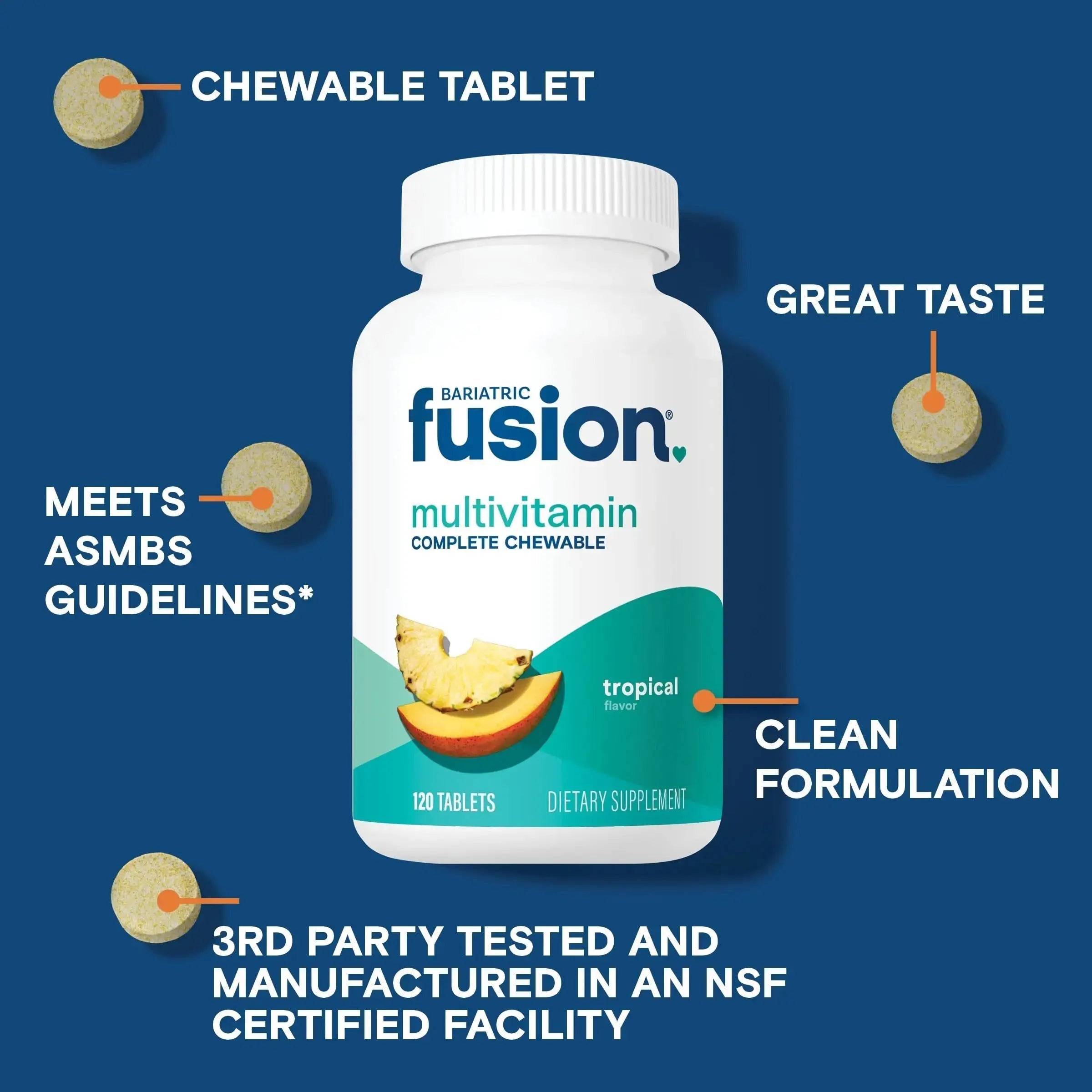 Bariatric Fusion Bariatric Multivitamin with Iron Complete Chewable | Tropical Flavor | Post Bariatric Vitamins Bariatric Fusion Au supplements