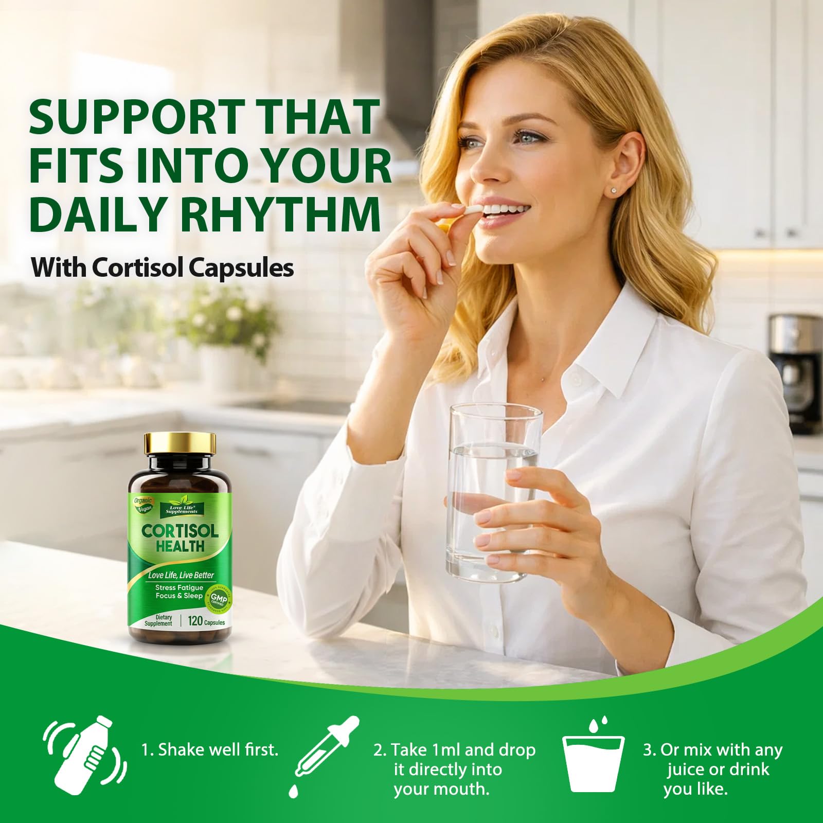 Cortisol Supplements for Women/Men, Advanced Stress & Cortisol Support with Ashwagandha & Rhodiola Rosea, Promotes Relaxation, Mood, Focus, and Restful Sleep for Men and Women, 120 Capsules Love Life Supplements Au supplements