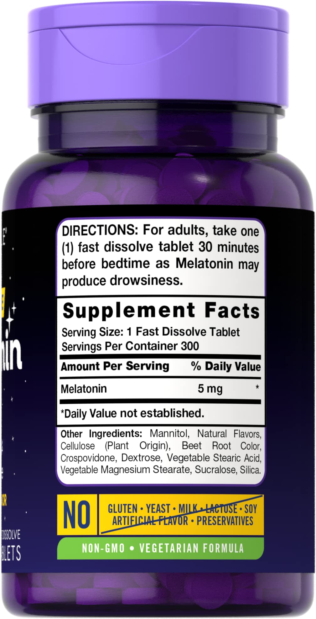 Carlyle Melatonin 5 mg Fast Dissolve 300 Tablets | Berry Flavor | Vegetarian, Non-GMO Supplement