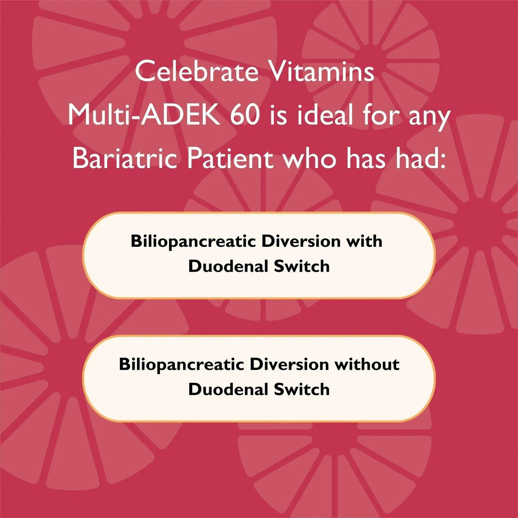 Celebrate Vitamins Multi ADEK Chewables, 60mg Iron - Daily Bariatric Multivitamin, Vitamins A, D, E, K & B12 for Duodenal Switch Surgery Patients Celebrate Bariatric Supplements Au supplements
