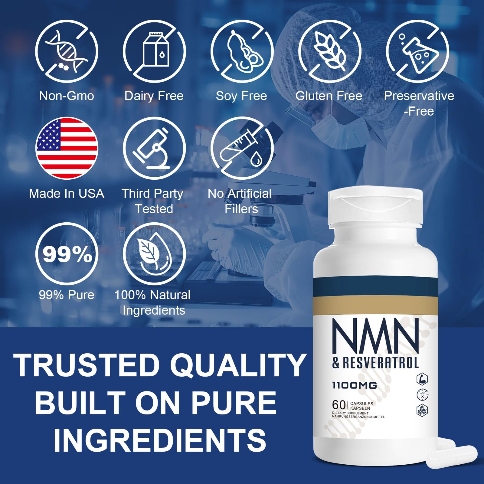 Jeaderly 1100mg NMN & Trans-Resveratrol, 3-in-1 Supplement, 60 Veggie Capsules – Supports NAD+ Boost*, Cellular Energy, Immune Function, Muscle Health & Anti-Aging, 30-Day Supply Jeaderly Au supplements