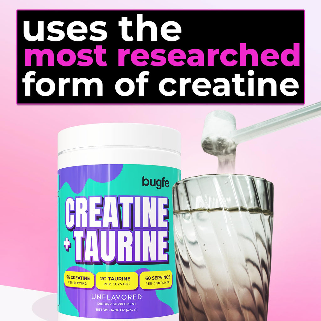 Creatine with Taurine for Women & Men - Unflavored Micronized Creatine Monohydrate Plus Taurine Powder to Support Muscle Strength, Recovery & Brain Health (60 Servings) Bugfe Au supplements